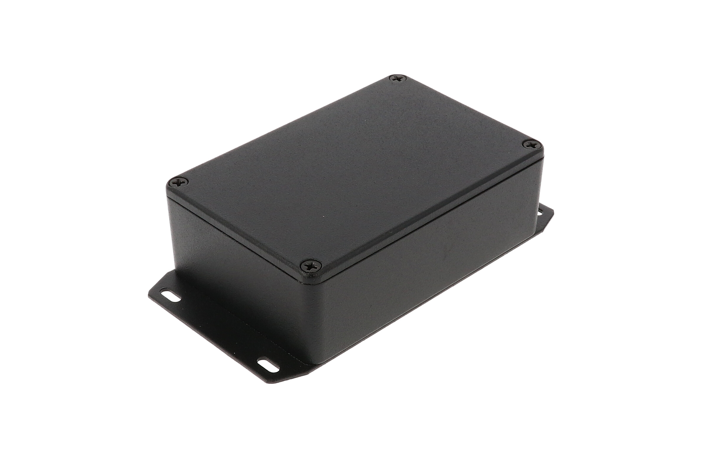 1590B3FBK textured black diecast aluminum enclosure with flanged bottom plate