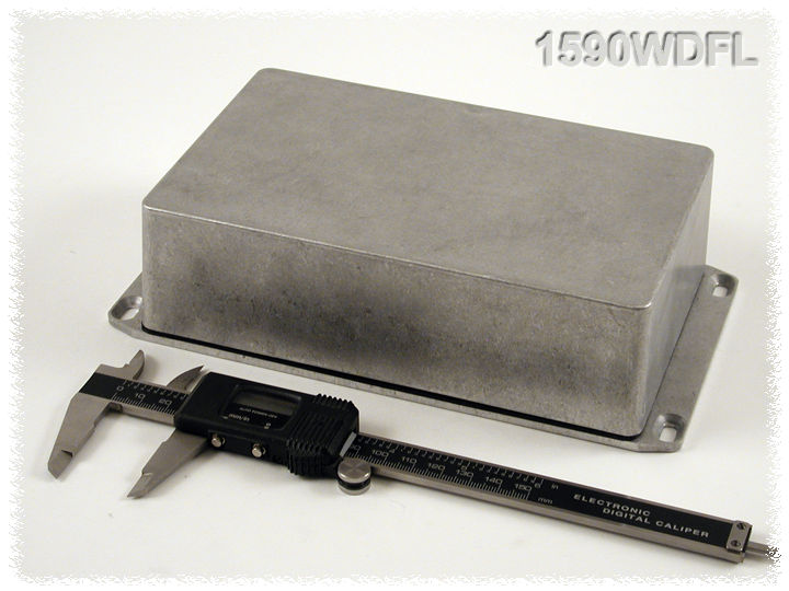 1590WDFL natural aluminum watertight diecast aluminum enclosure, 188 mm x 119 mm x 56 mm, with flanged lid