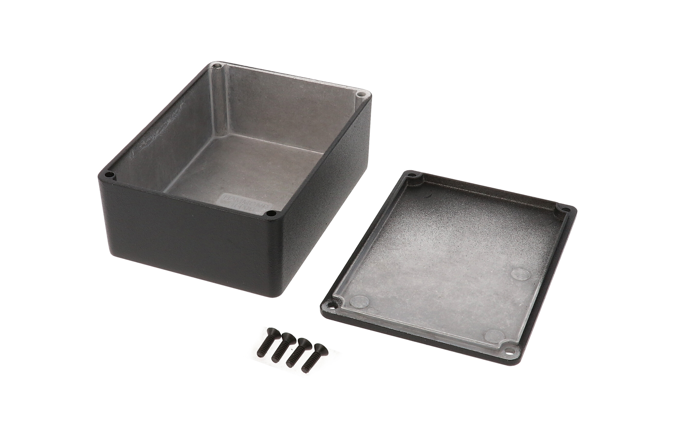 1590SBK black diecast aluminum box and lid, 110 x 82 x 44 mm