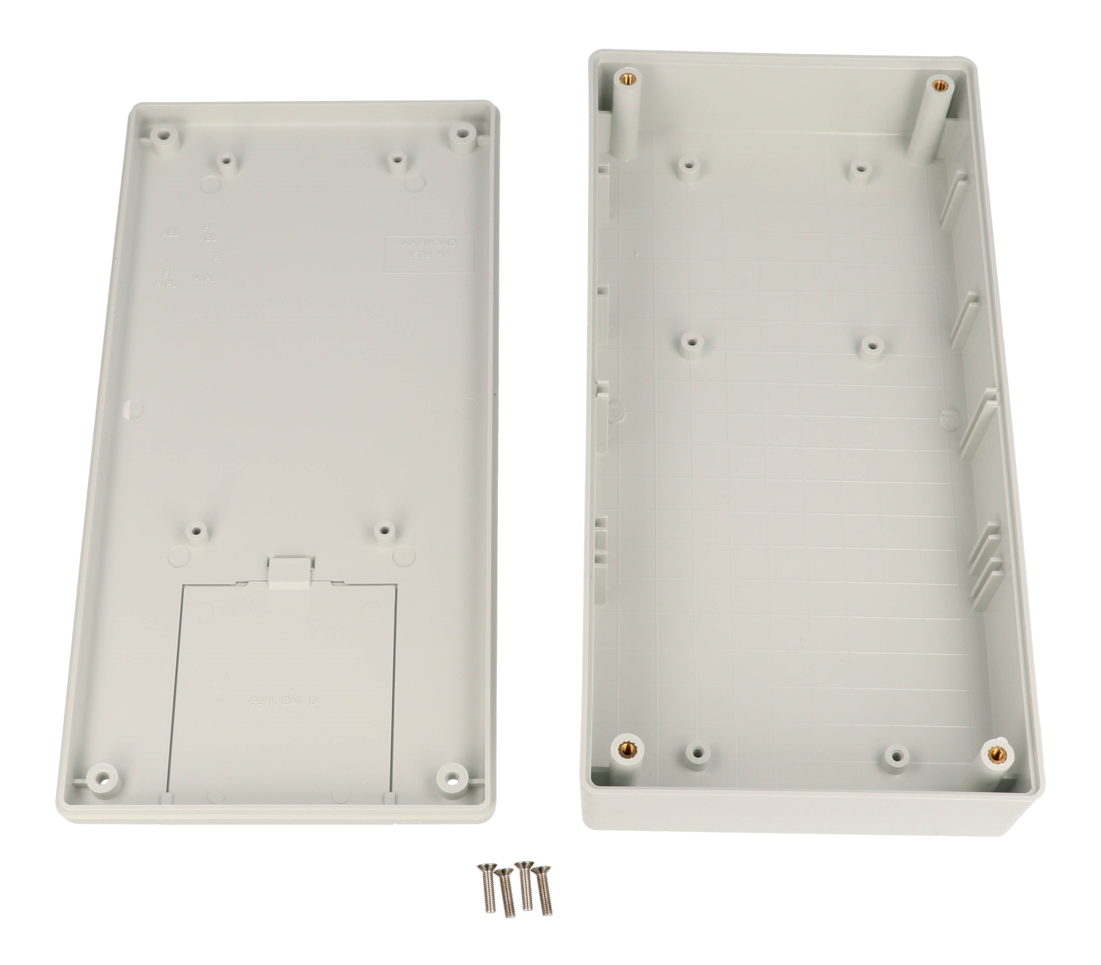 1599HGYBAT light grey flame retardant handheld enclosure with battery door, 220 x 110 mm