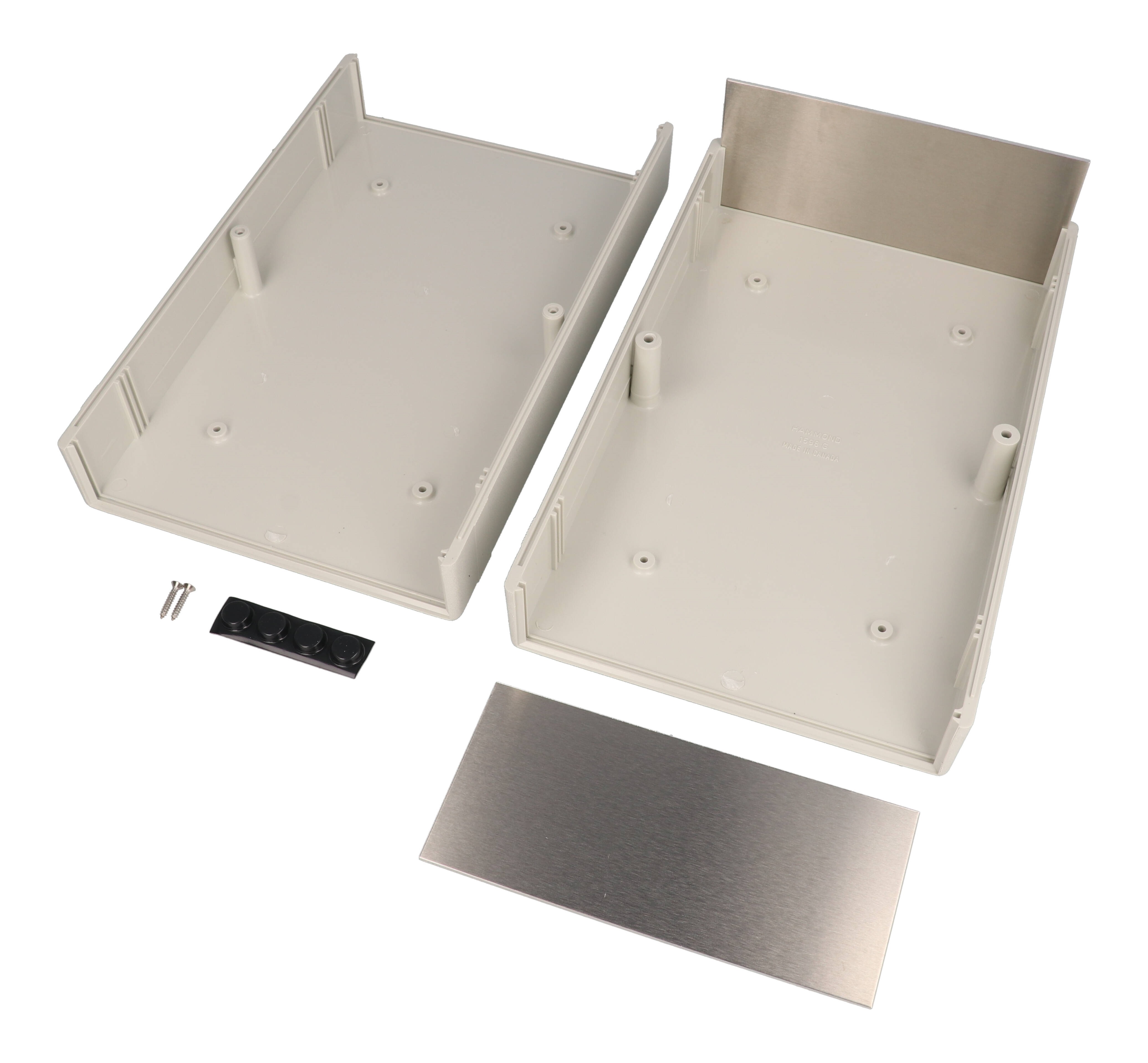 1598GSGY light gray general purpose ABS case with brushed aluminum end panels