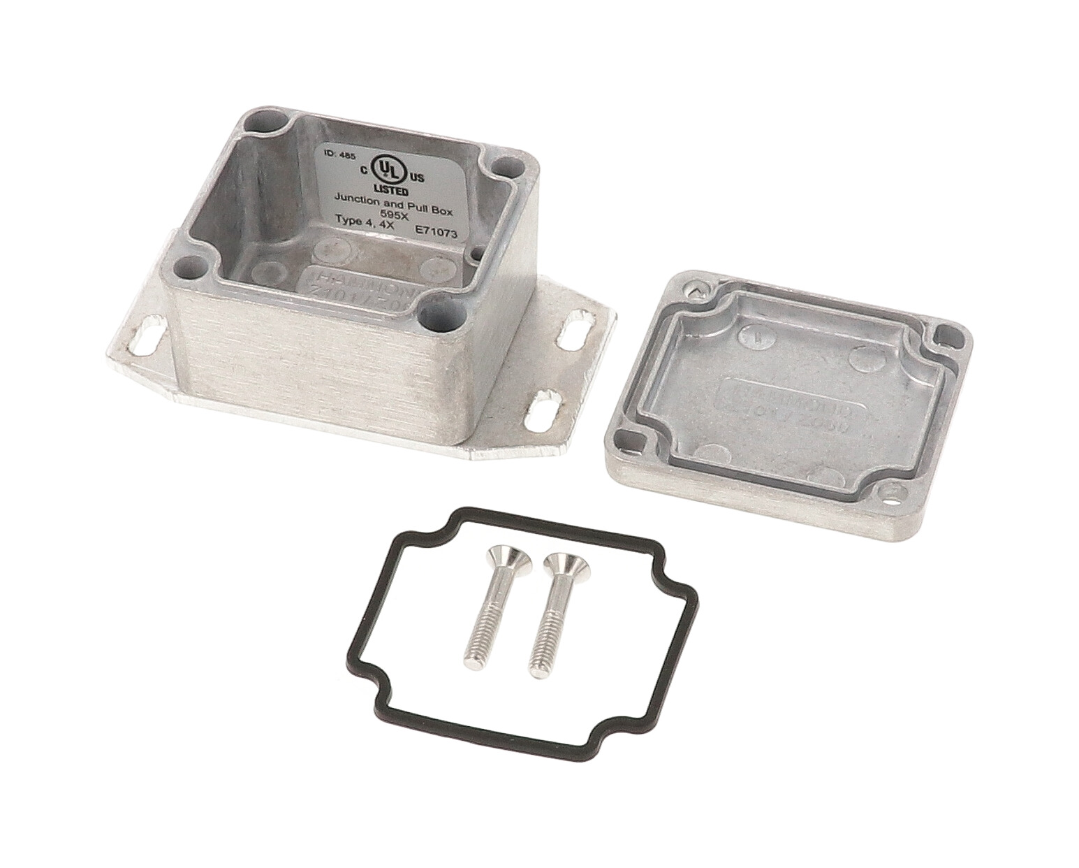 1550Z101F unpainted flanged watertight diecast aluminum enclosure with welded mounting flange