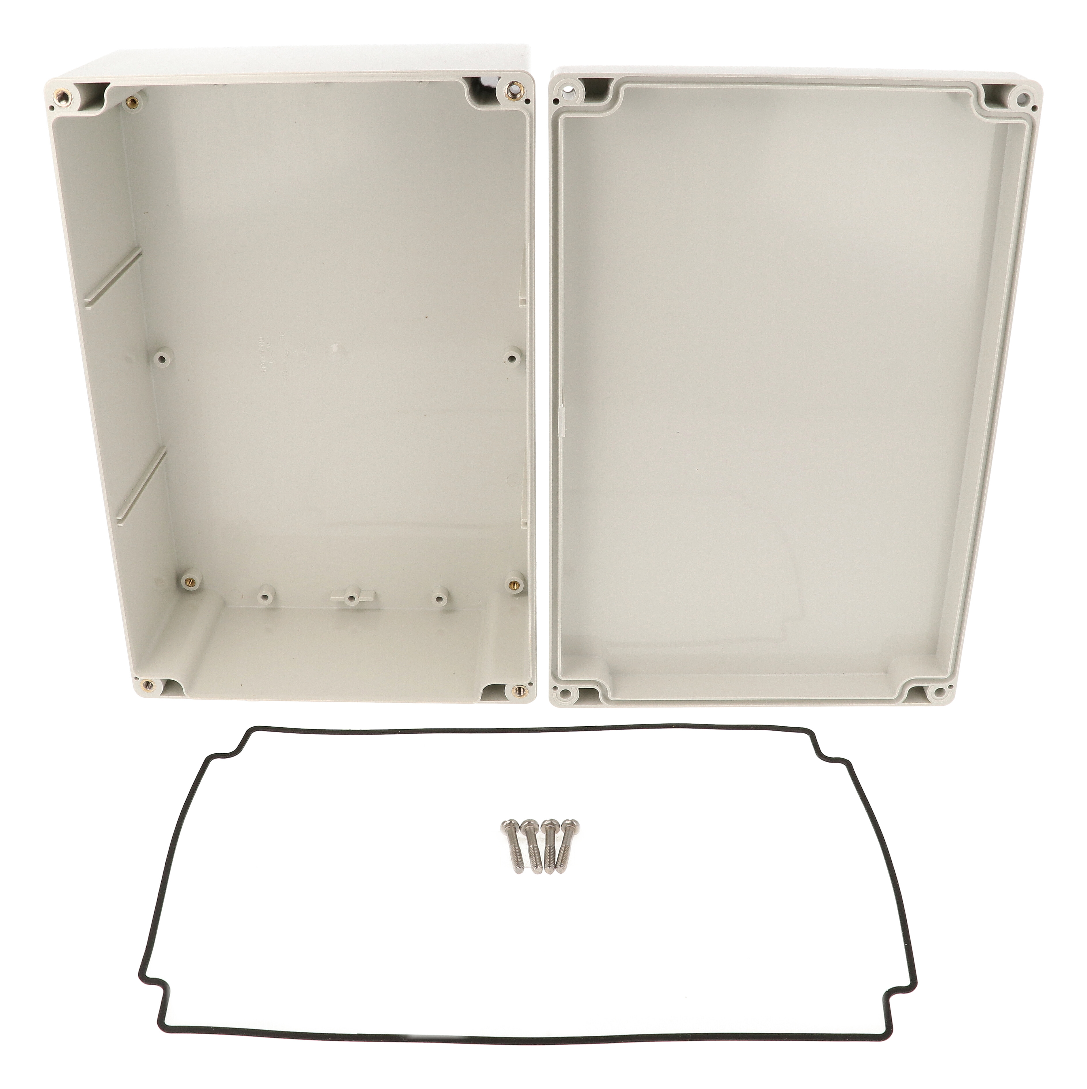 1554VGY light gray ABS watertight enclosure with four-screw lid, 240 x 160 x 90 mm class