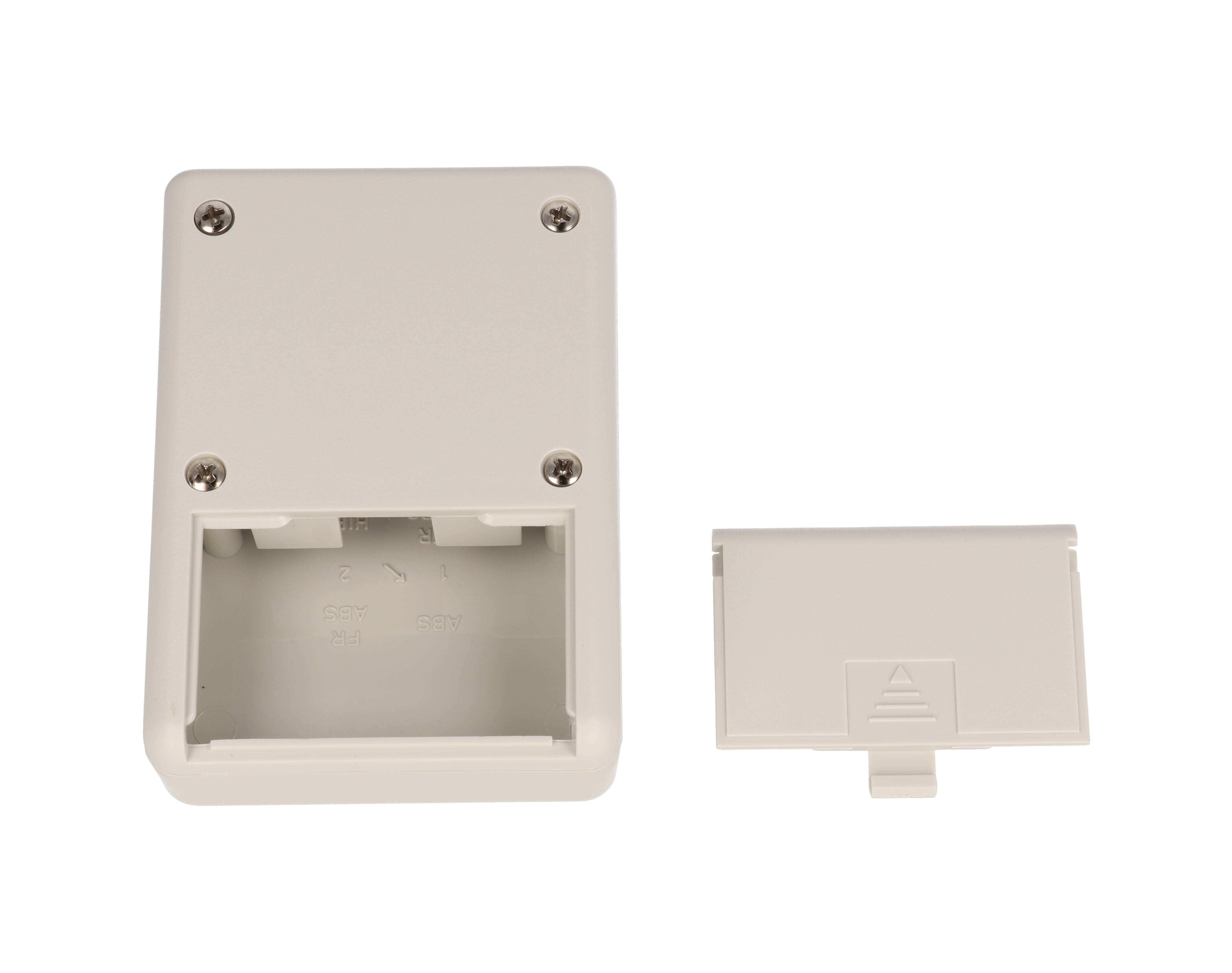 1593PALGY light gray ABS handheld enclosure with battery door and aluminum front panel