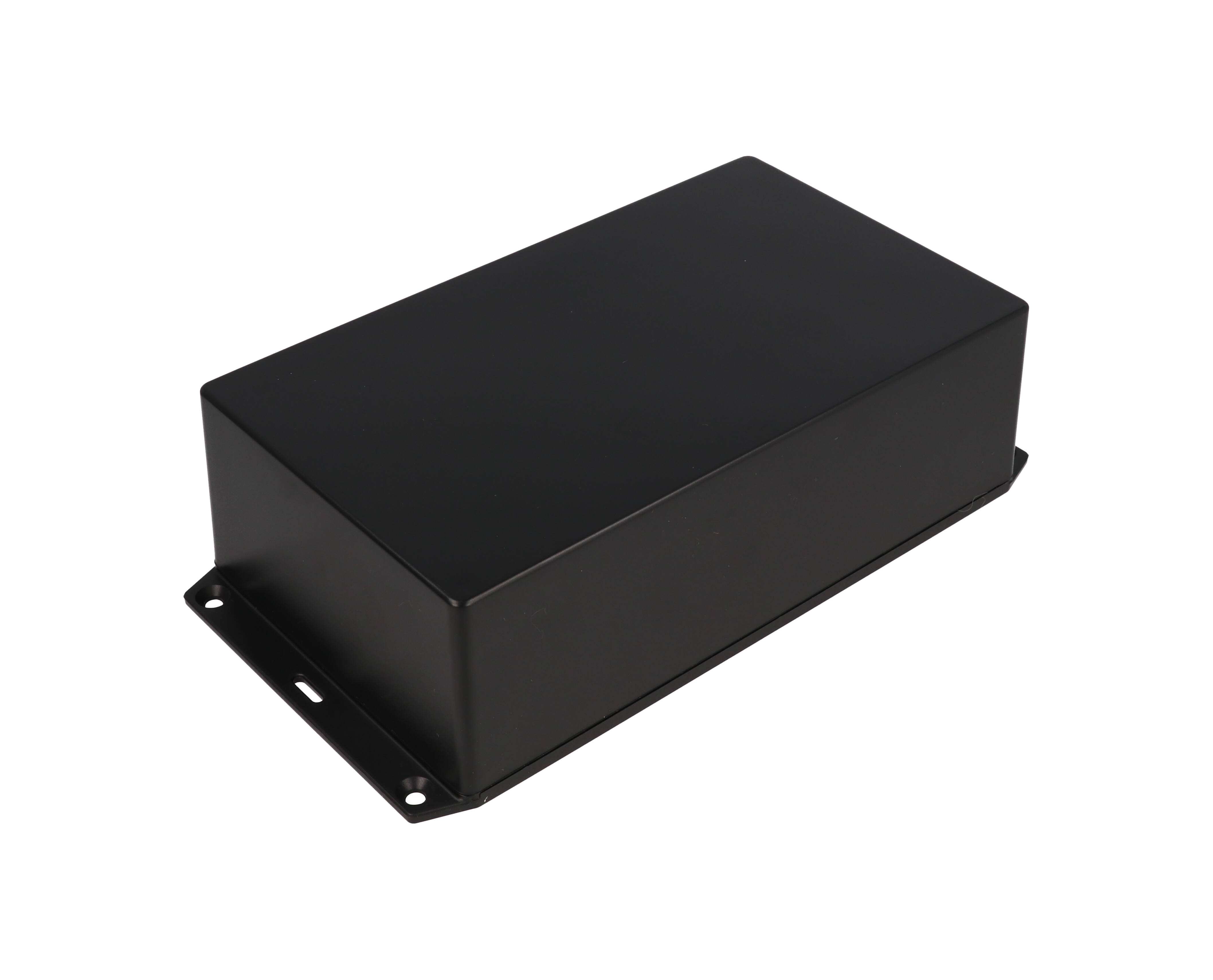 1591XXEFLBK black ABS plastic enclosure with flanged lid, 7.60 in x 4.45 in x 2.40 in