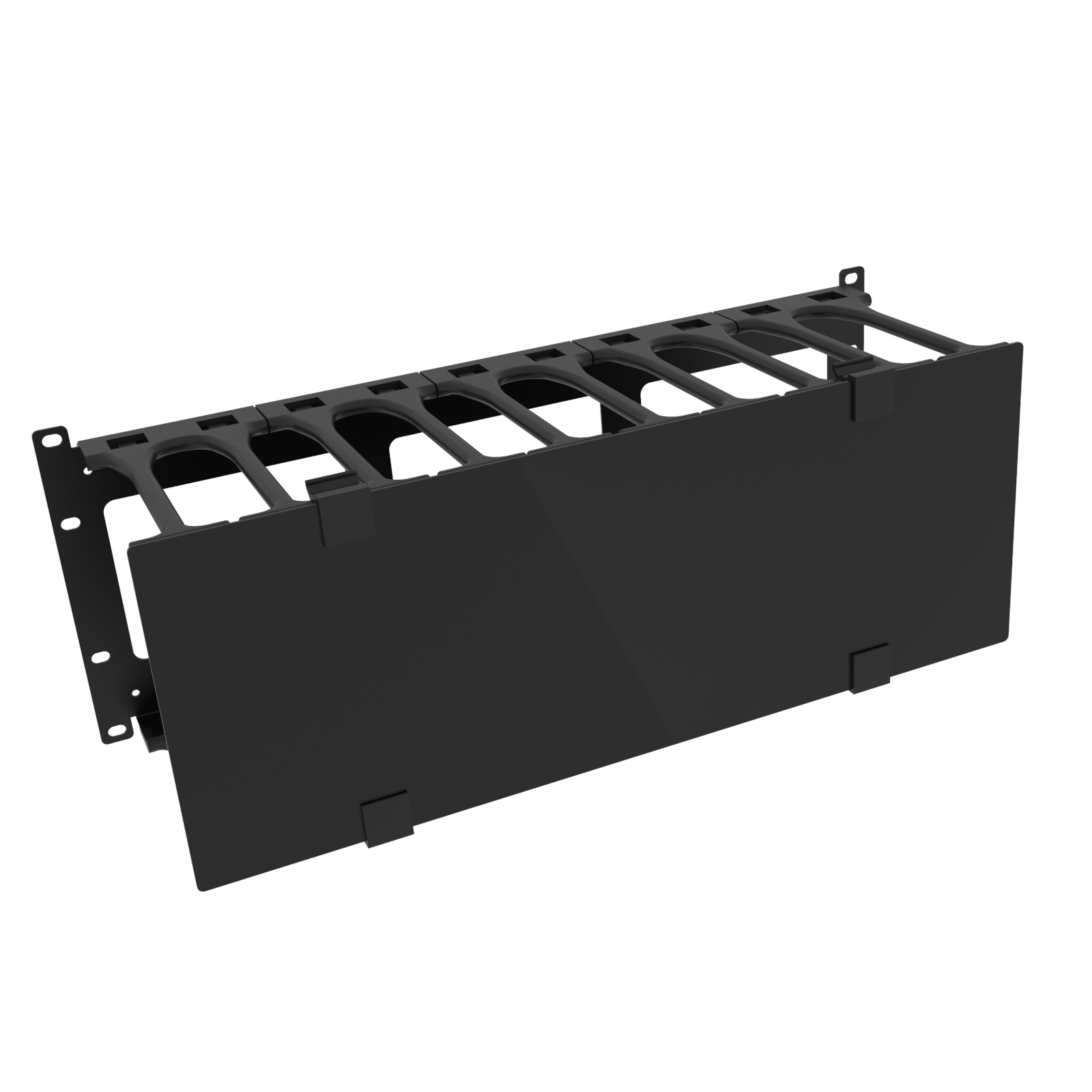 Hammond RB-HFMS2 2U black steel horizontal finger cable manager with removable cover for 19-inch racks