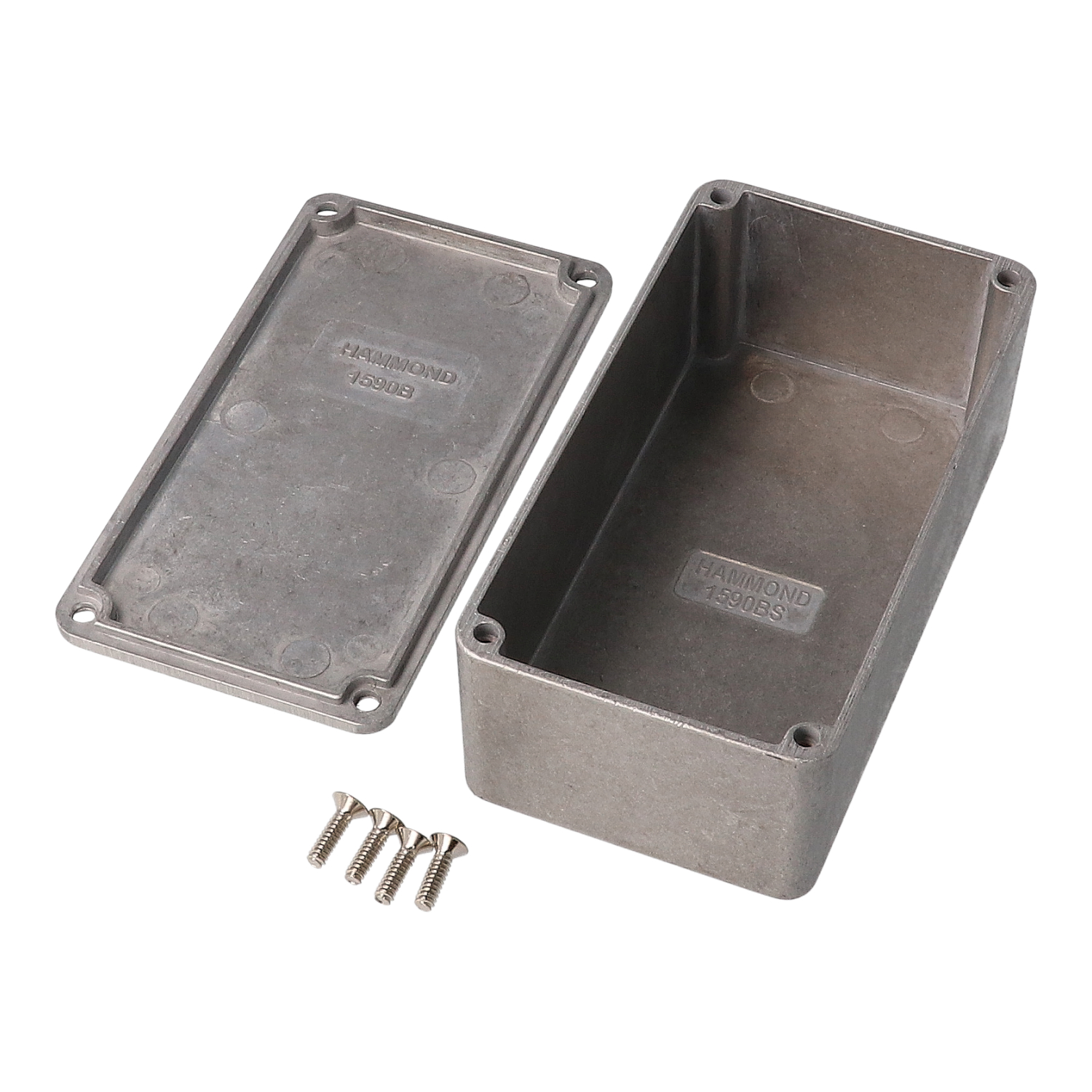 1590BS natural diecast aluminum enclosure with lid and four cover screws