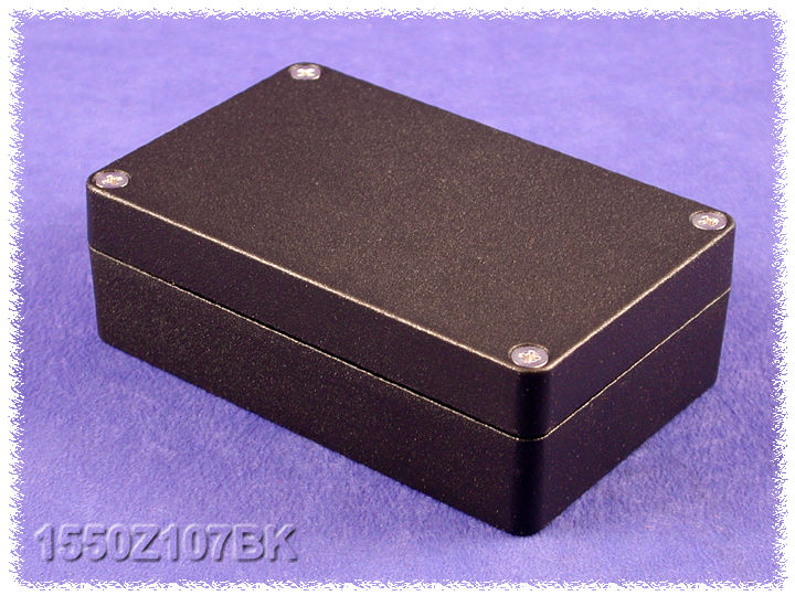 Hammond 1550Z107BK black textured watertight diecast aluminum enclosure, 125 x 80 x 41 mm, with lid and cover screws