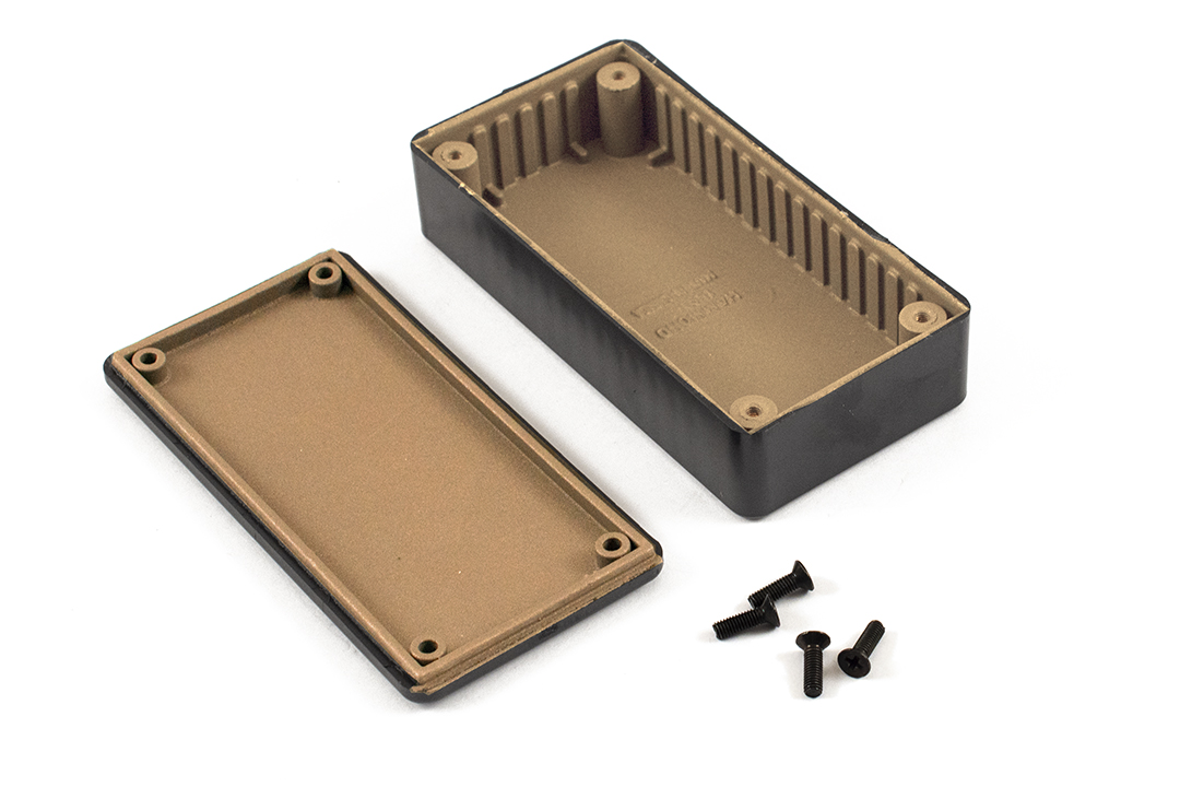 1591RABK black EMI/RFI shielded ABS plastic enclosure 100 x 50 x 25 mm with copper coated interior