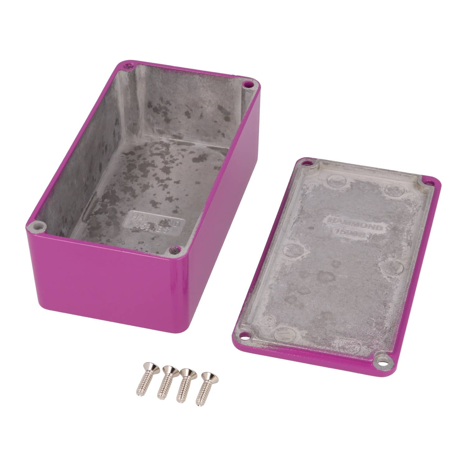 1590BSPR purple powder coated diecast aluminum stomp box enclosure, 112 x 61 x 38 mm, with lid