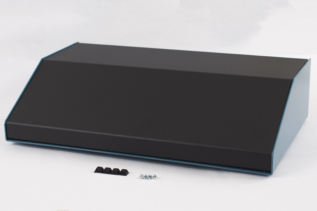 1456RK4BKBU — sloped metal console; 30 degree; black top; blue case