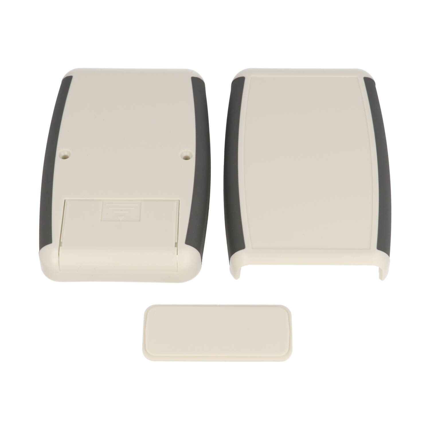 1553CGYBAT grey handheld enclosure with battery door and grey overmold