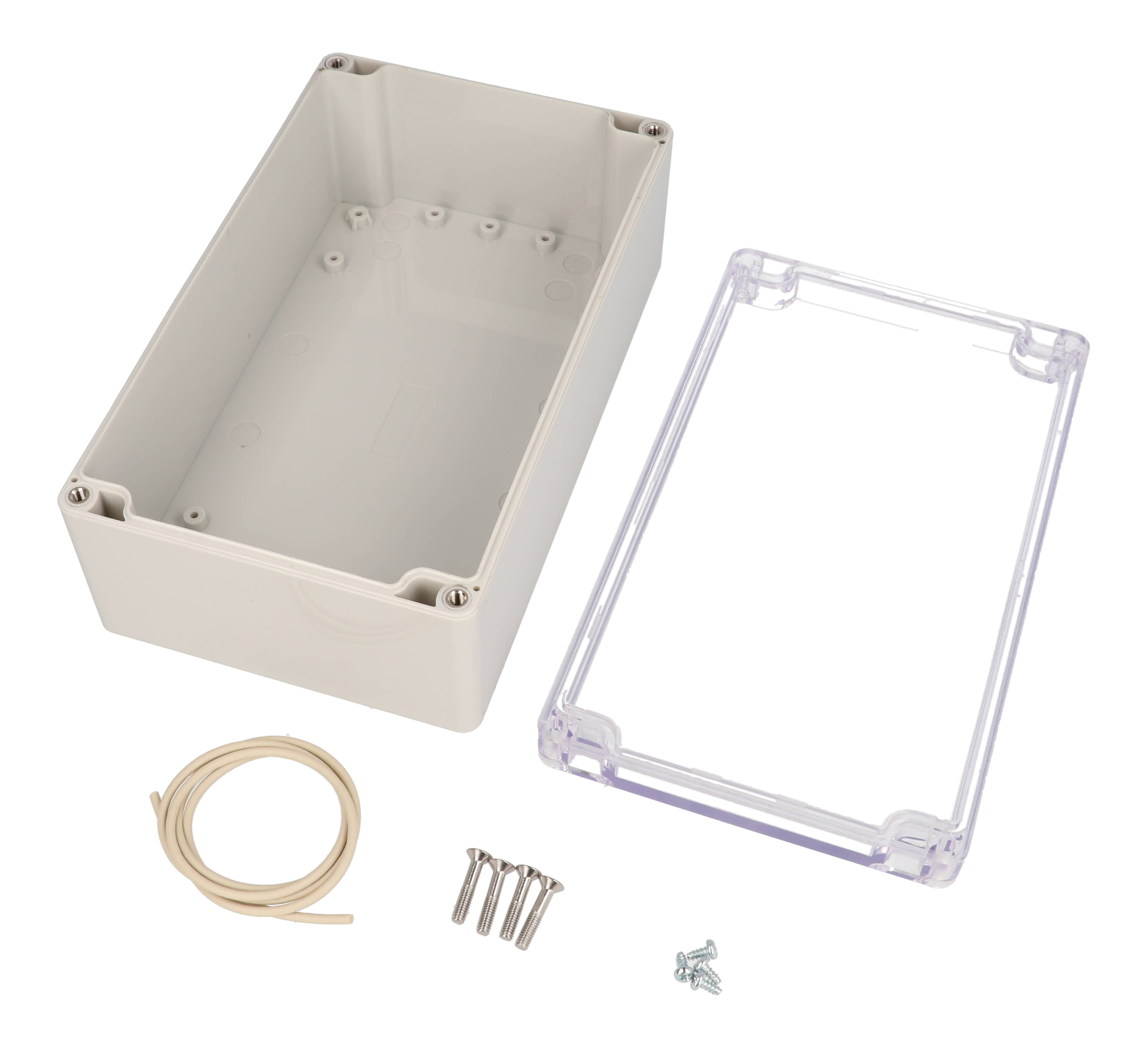 RZ0269C light gray polycarbonate water-tight enclosure with clear lid, 200 x 120 x 75 mm