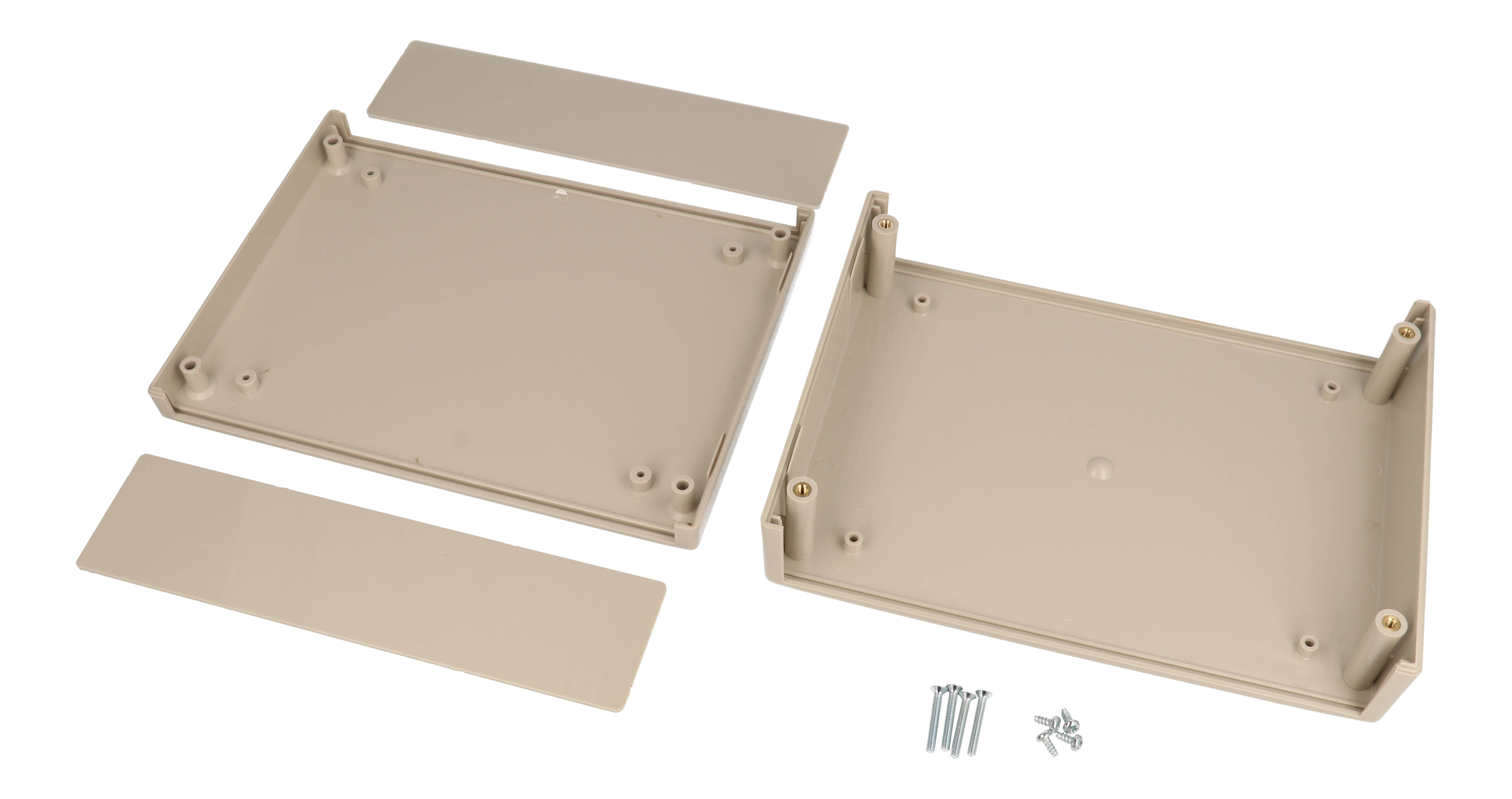 RM2055M light grey ABS instrument enclosure, 190 x 140 x 50.5 mm clam shell case with front and rear panels