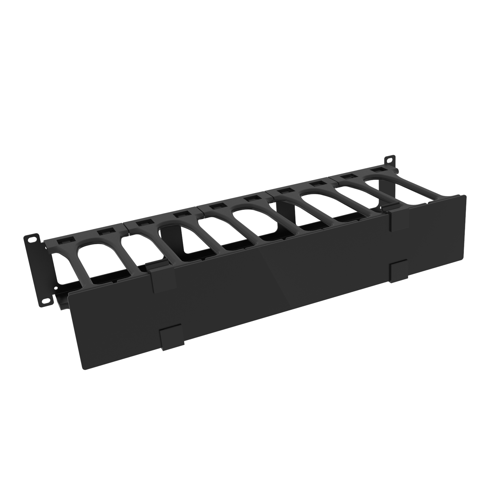 Hammond RB-HFMS2 2U black steel horizontal finger cable manager with removable cover for 19-inch racks