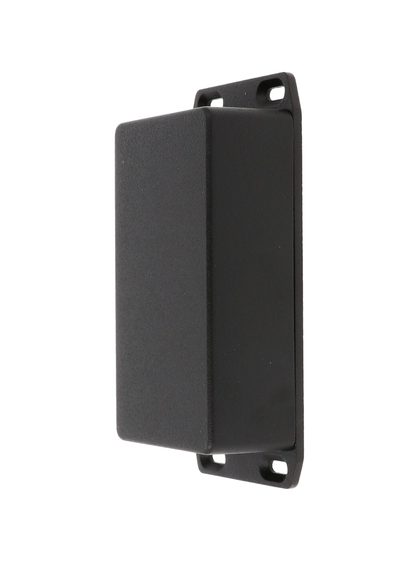 1590N1FLBK black textured 121 x 66 x 40 mm diecast aluminum enclosure with wall-mounting flanged lid