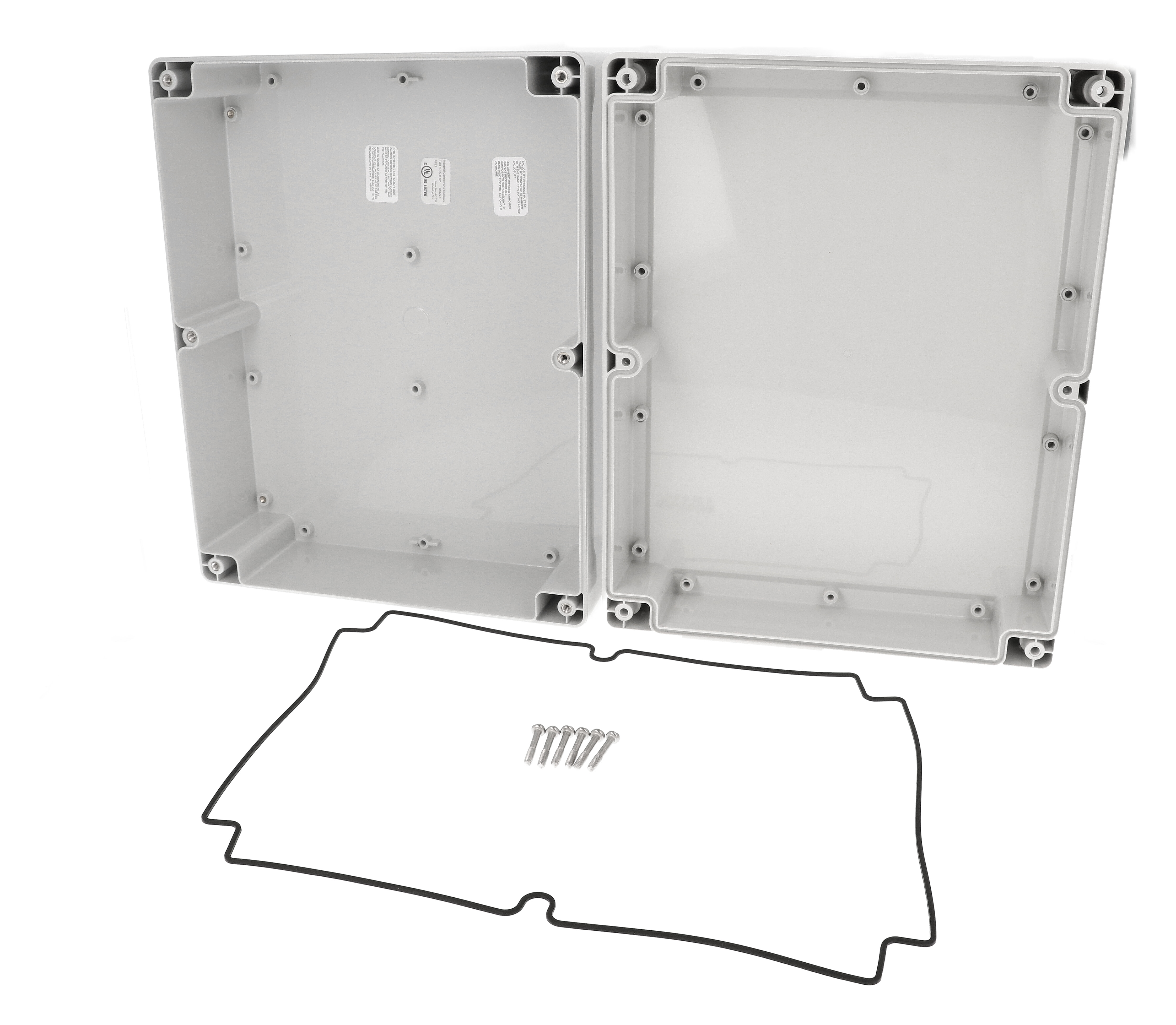 1555YA2GY light gray polycarbonate enclosure, 300 x 240 x 120 mm, with styled gasketed lid