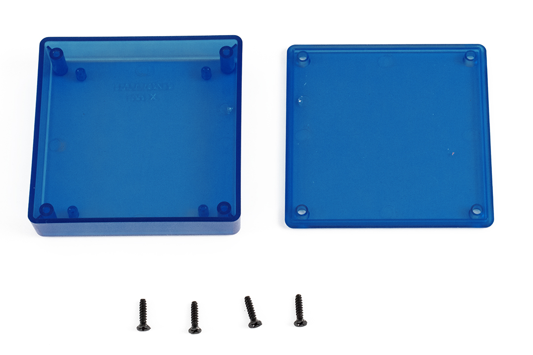 1551XXTBU translucent blue ABS plastic miniature enclosure, 80 x 80 x 15 mm