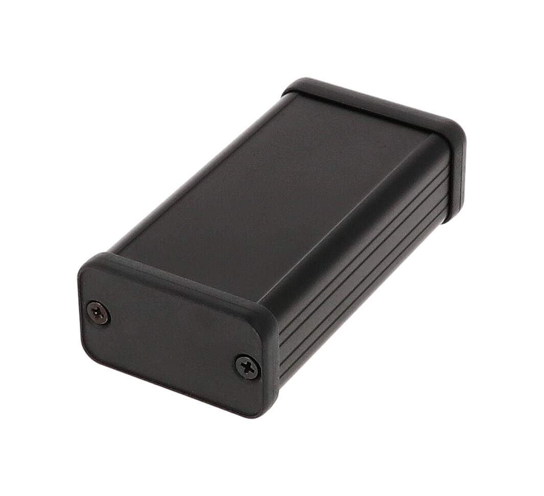1455D802BK — black extruded aluminum enclosure w/ plastic end panels