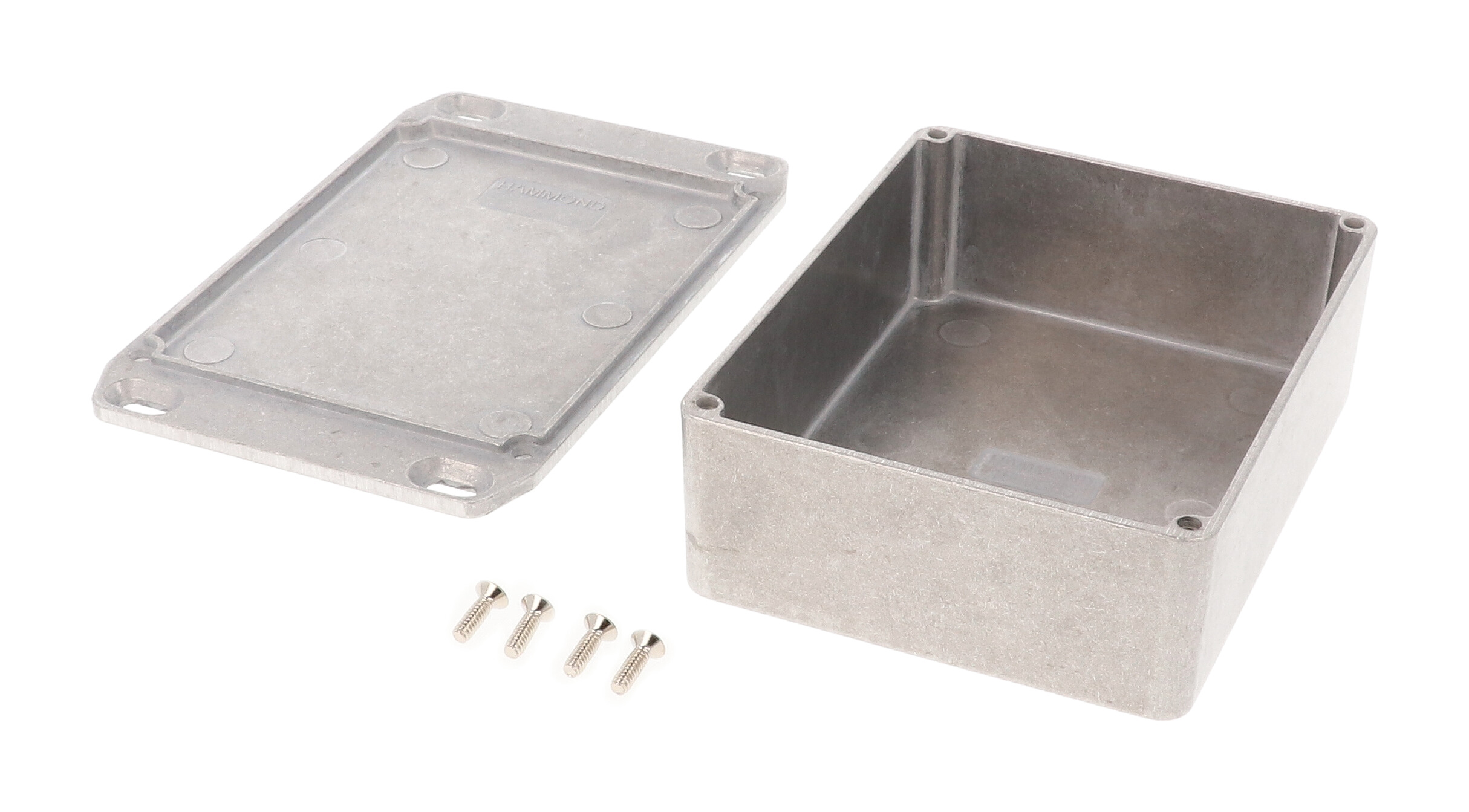 1590BBSFL natural finish diecast aluminum enclosure with flanged mounting lid