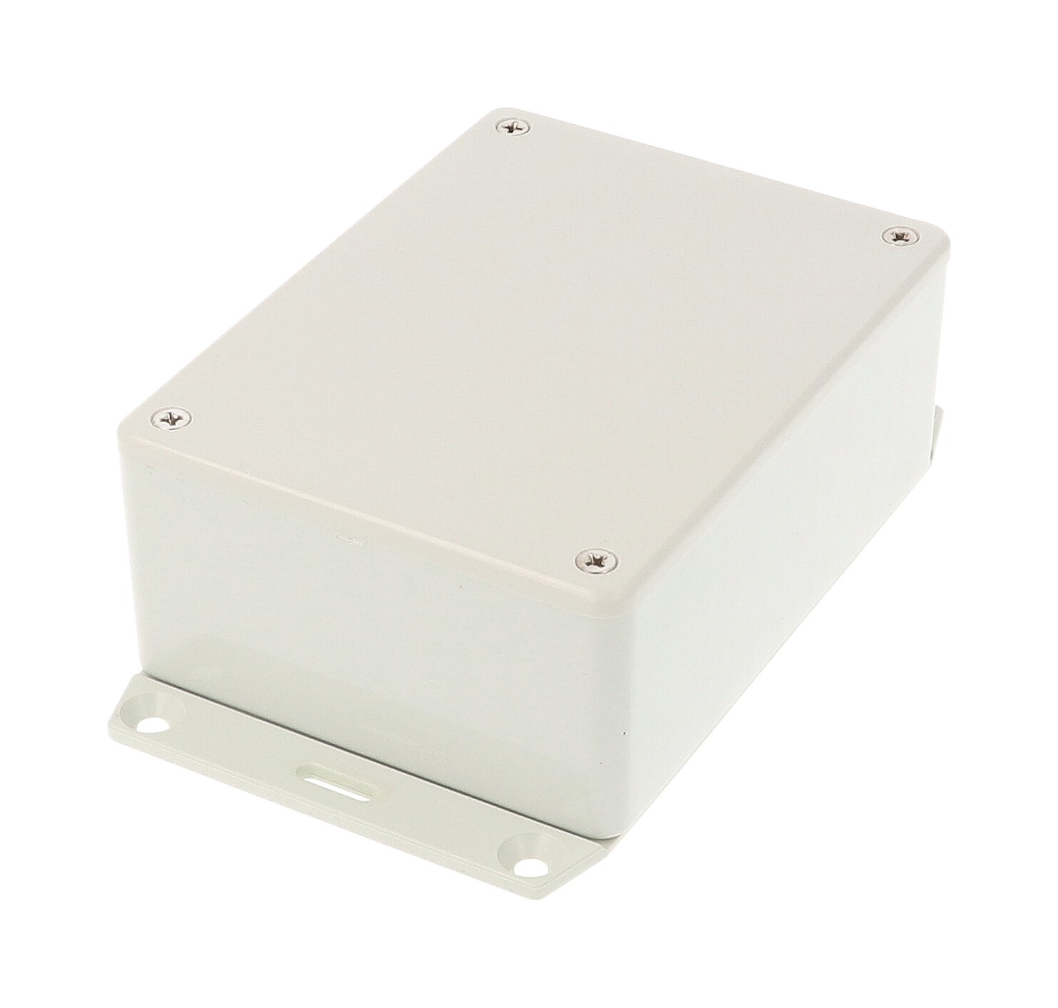 1591SF2GY light gray ABS plastic enclosure with bottom mounting flange, 110 x 82 x 44 mm