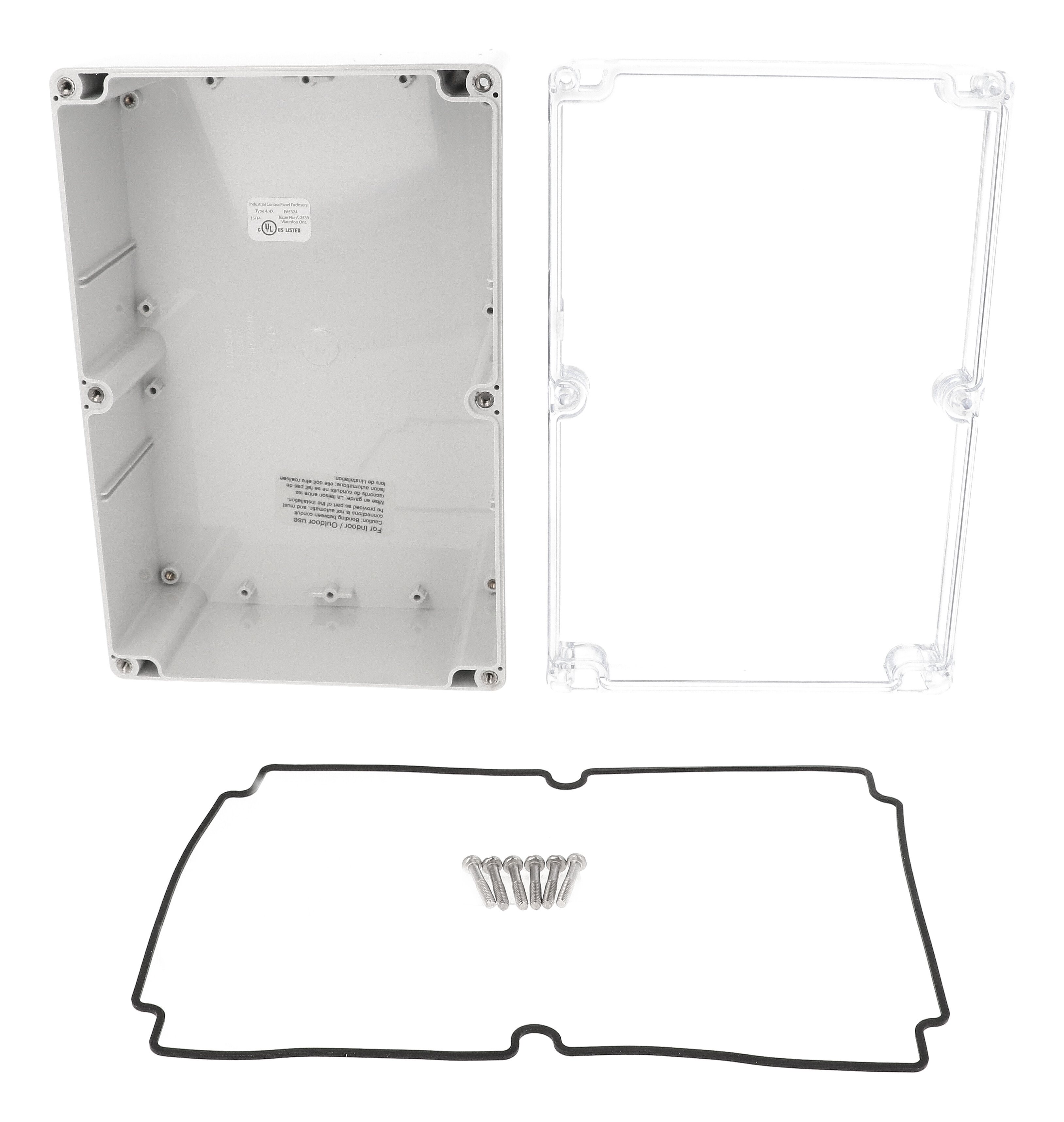 1554VA2GYCL polycarbonate watertight enclosure with clear lid, 240 x 160 x 90 mm