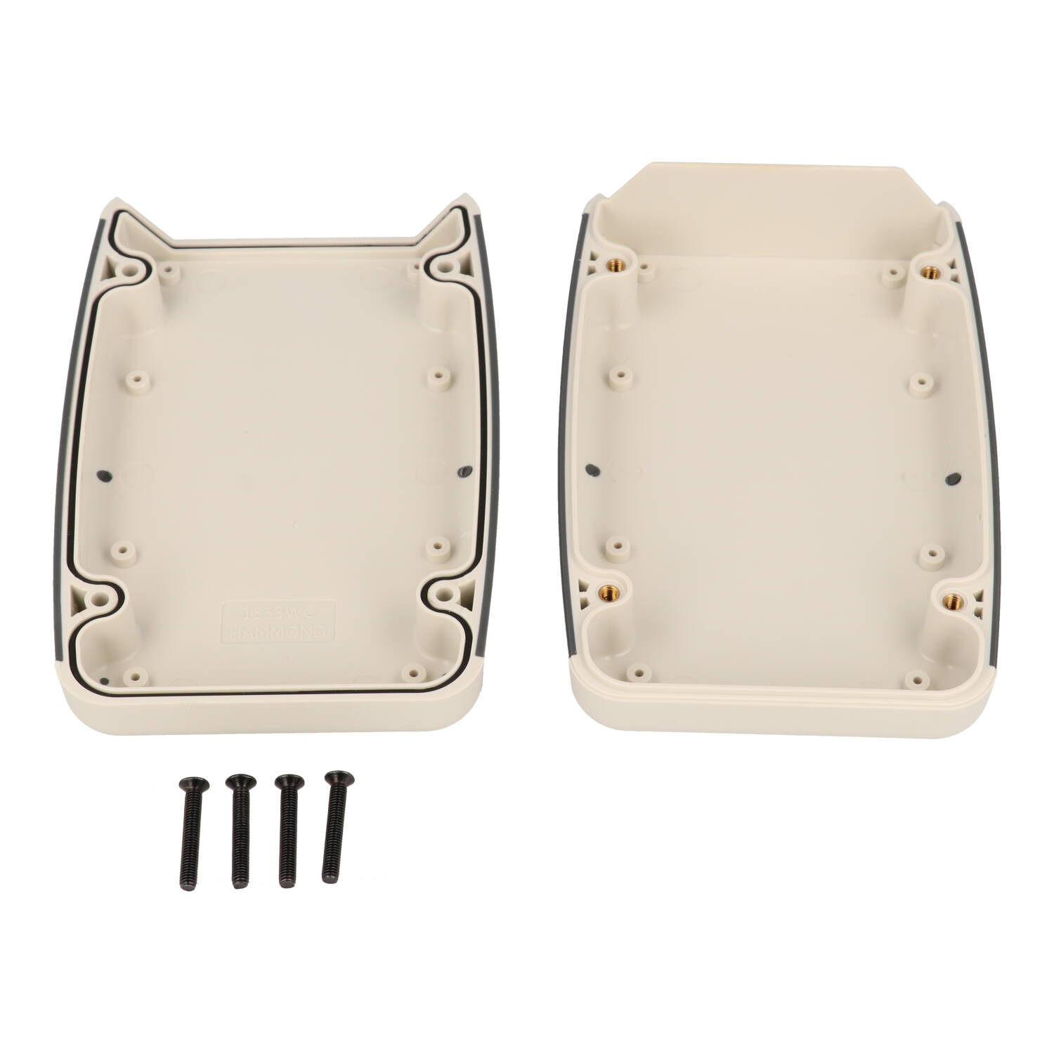 1553WCGY grey hand-held water-tight ABS enclosure with grey TPE soft-grip sides and recessed top