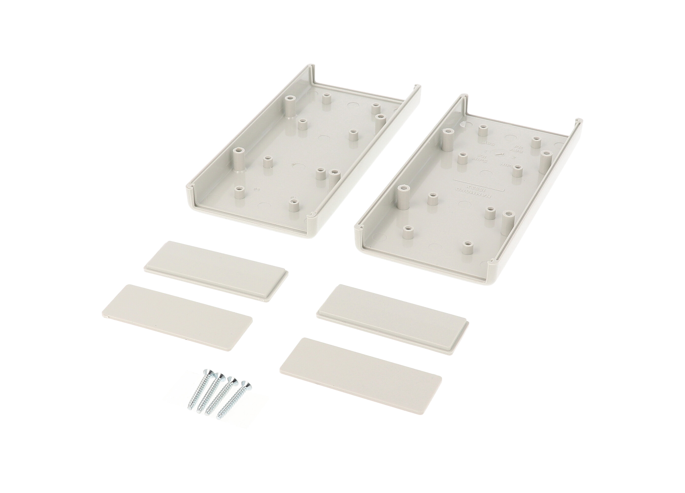 1593XGY light gray ABS double-ended hand held enclosure, 140 x 66 x 28 mm, with end panels