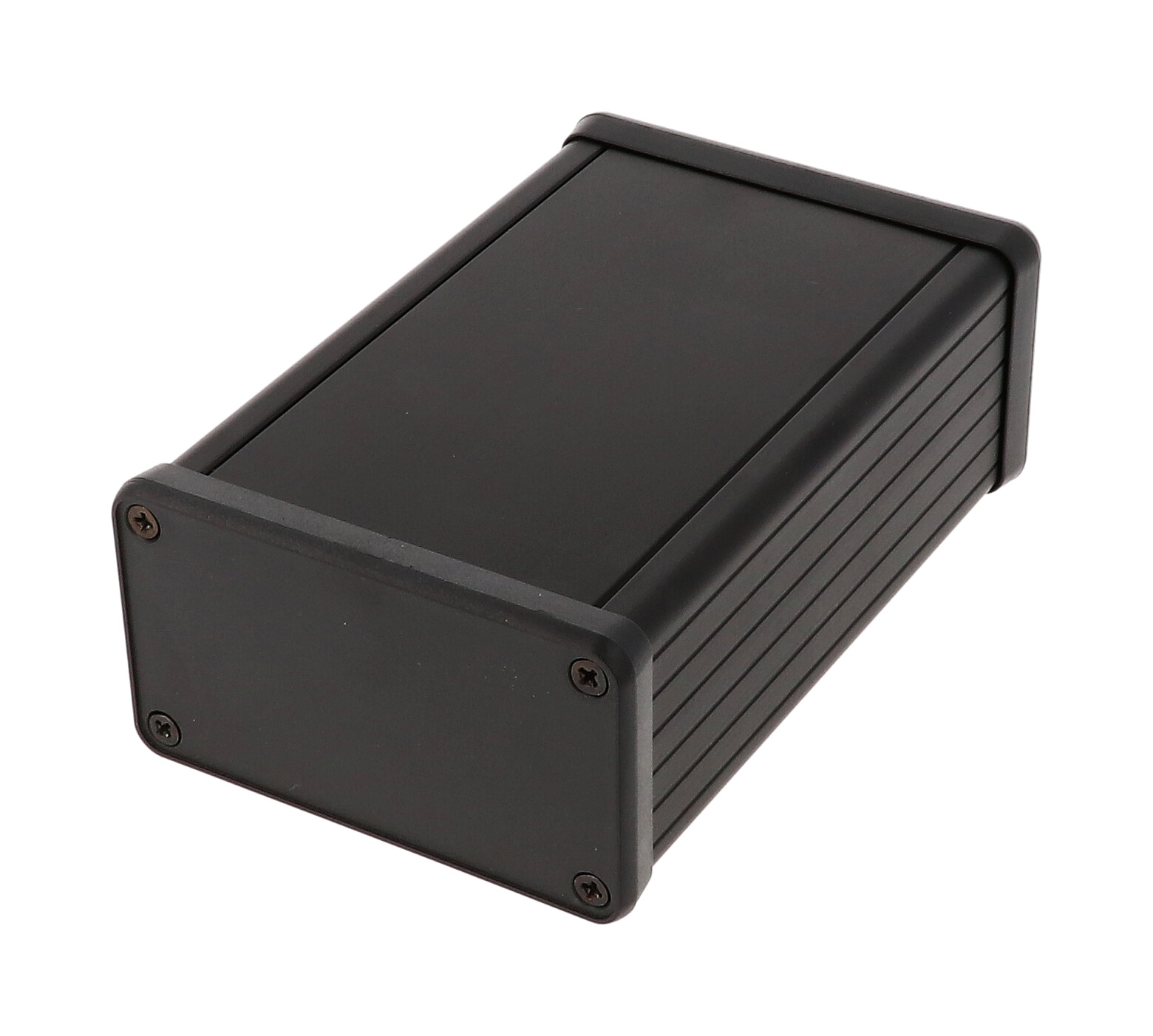 1455K1202BK black anodized 120 x 78 x 43 mm extruded aluminum enclosure with plastic end panels