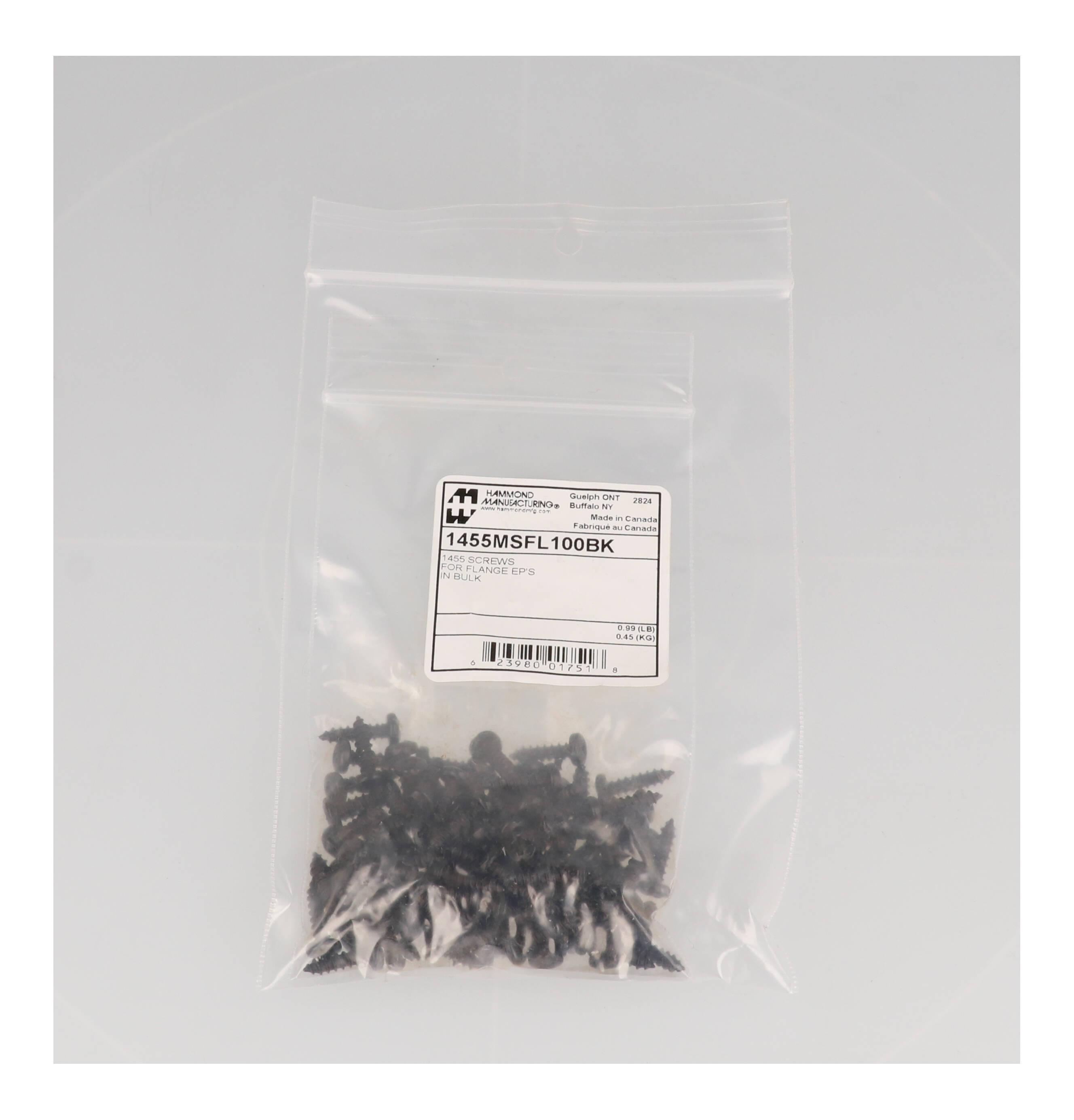 1455MSFL100BK black #6 x 0.5 inch Robertson and slotted pan head end panel screws, pack of 100