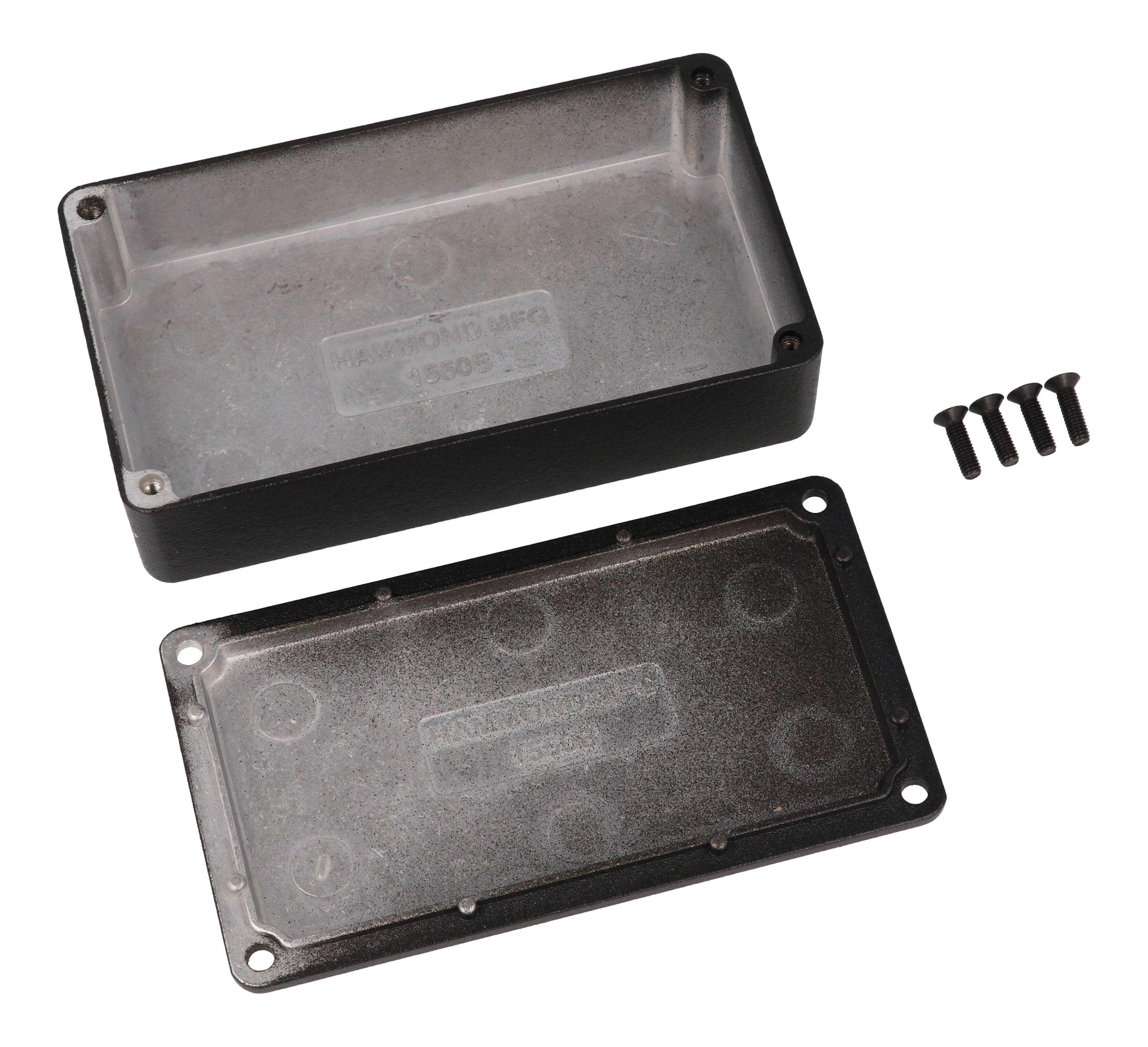 Hammond 1550BBK black powder coated diecast aluminum enclosure with screw-down lid