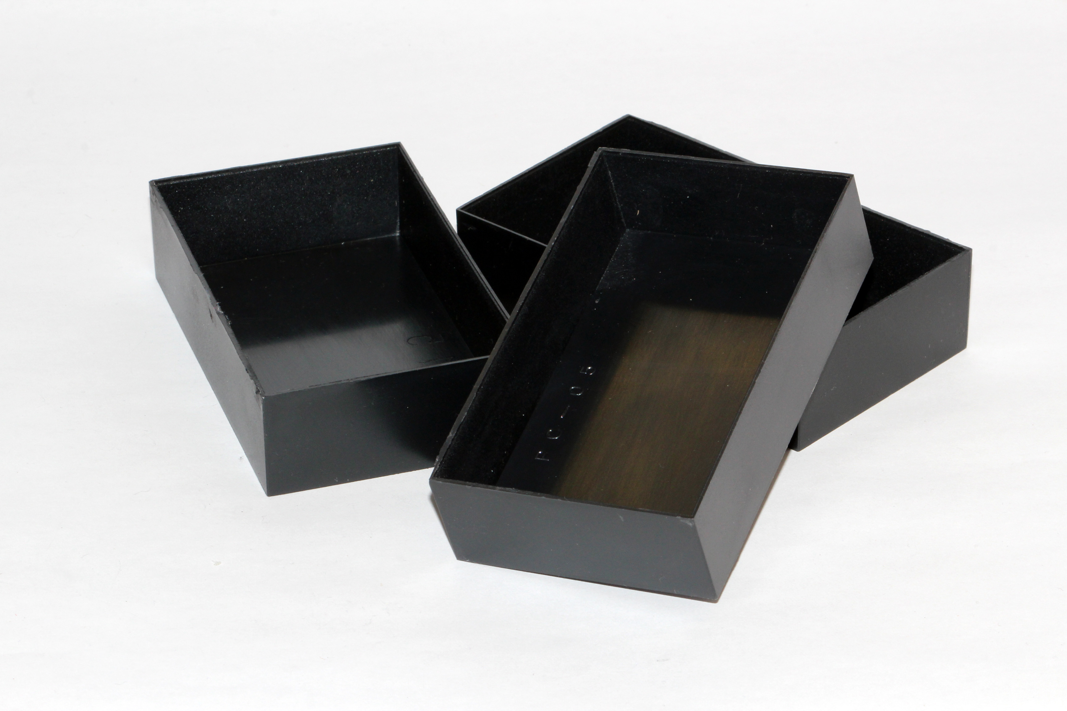 1596B106-5 pack of 5 black ABS potting boxes, 100 x 60 x 25 mm, open top with no lid