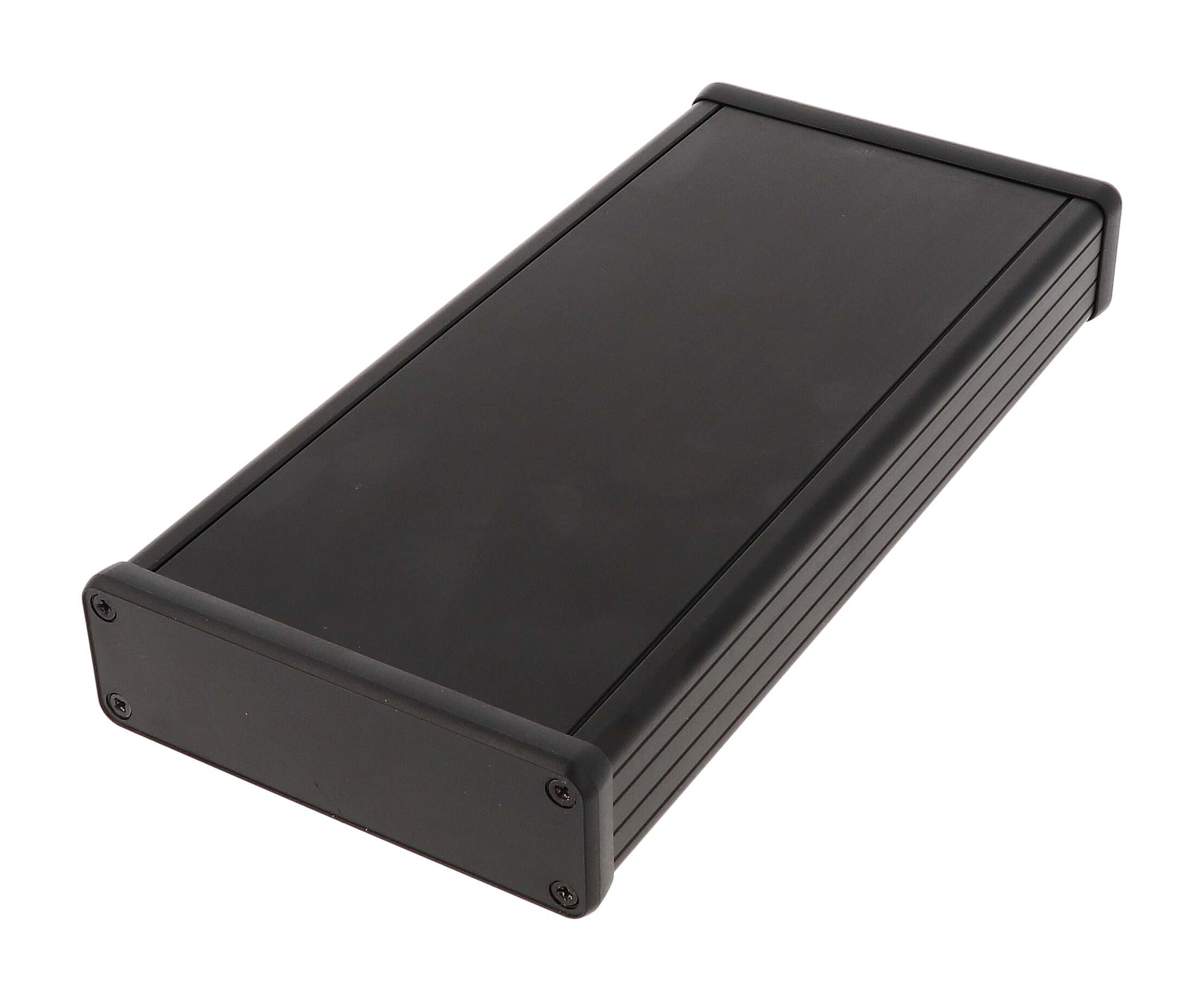 1455L2202BK — black extruded aluminum enclosure w/ plastic end panels