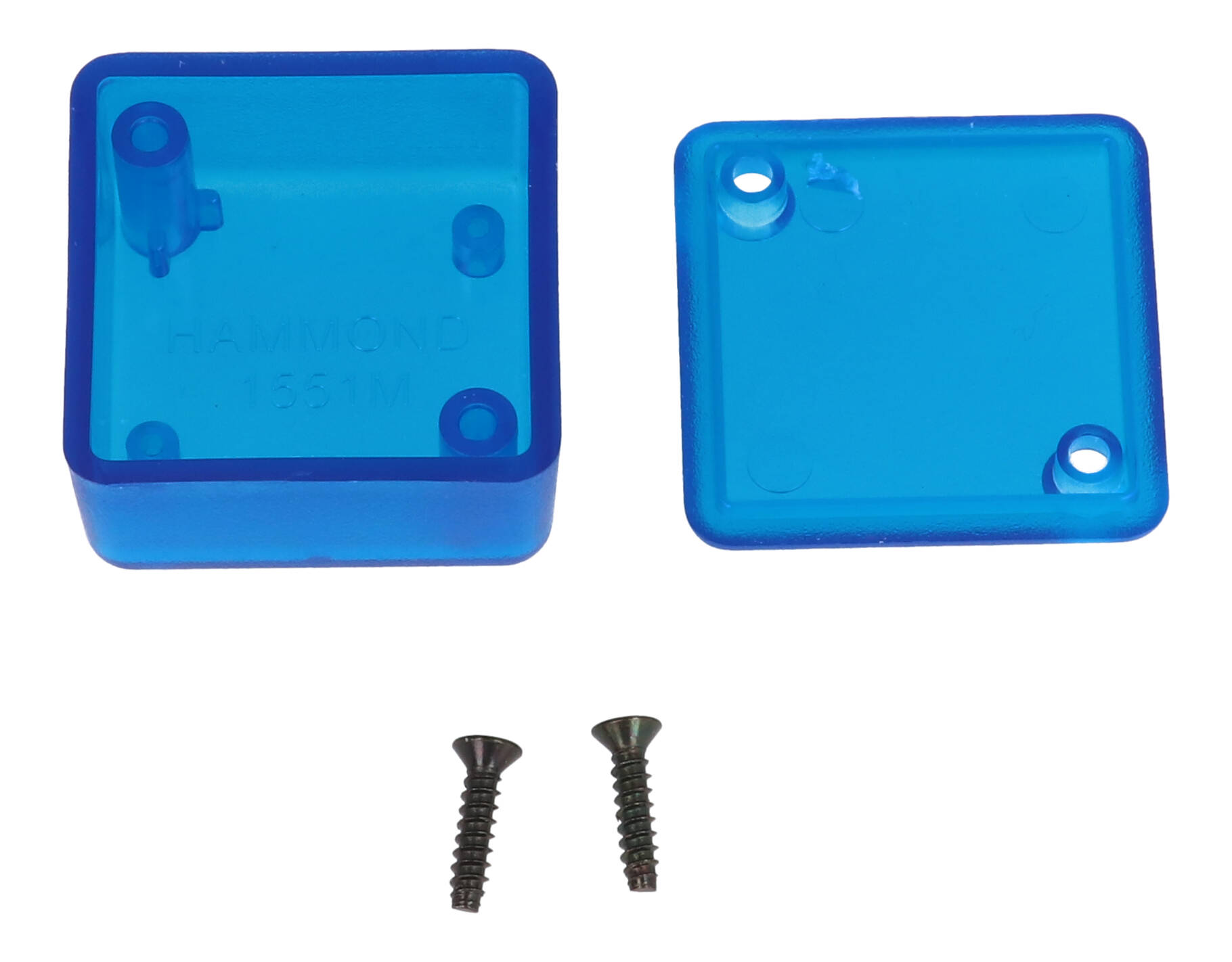 1551MTBU translucent blue ABS square miniature enclosure, 35 x 35 x 20 mm