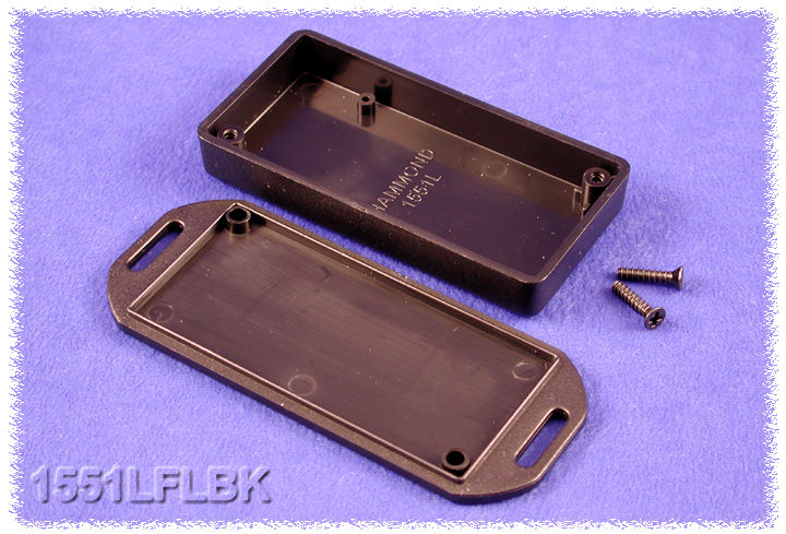 1551LFLBK black ABS miniature enclosure with flanged lid, 80 x 40 x 15 mm