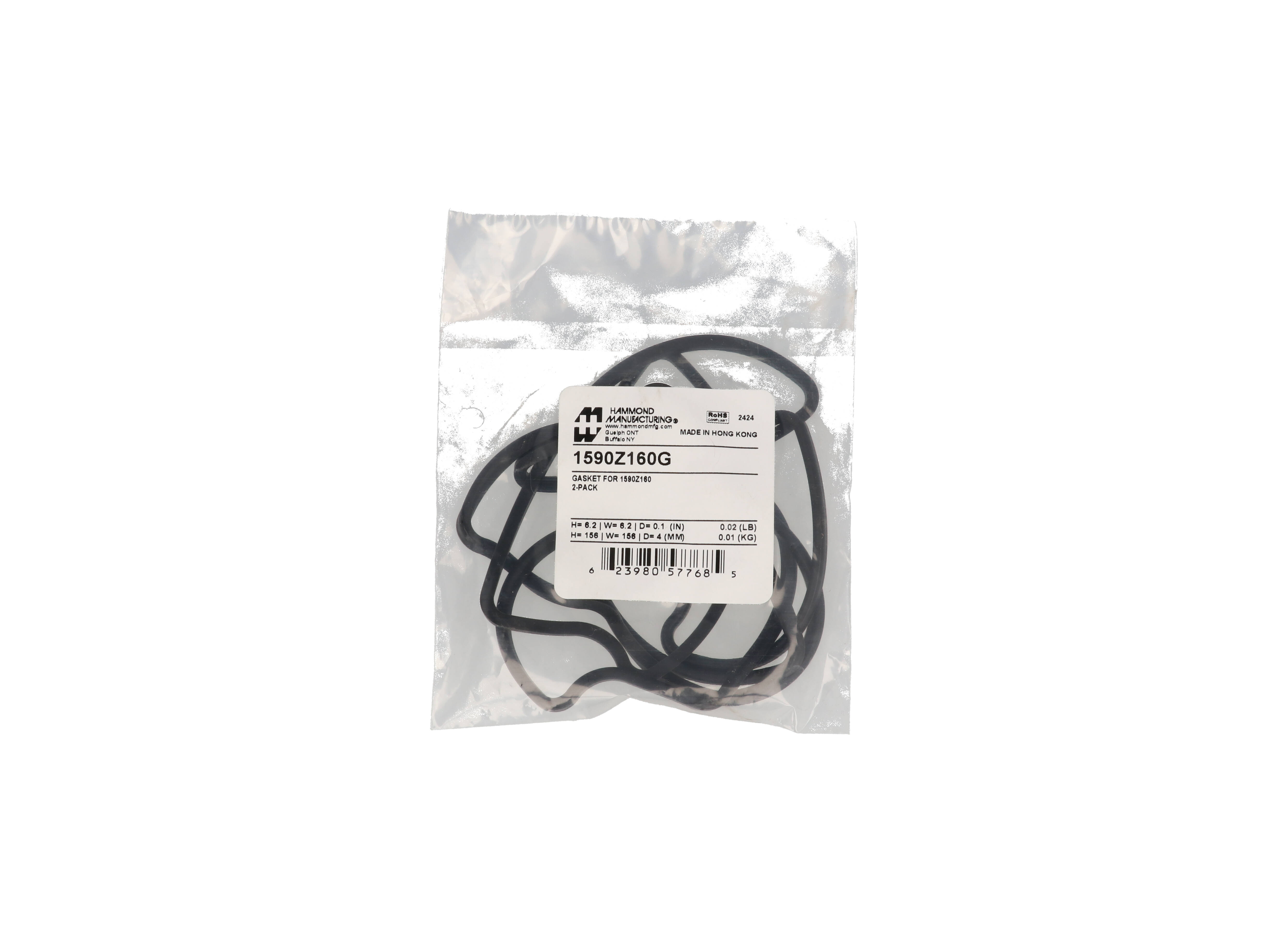 1590Z160G square silicone rubber replacement gasket for 1590Z160 enclosures, pack of 2