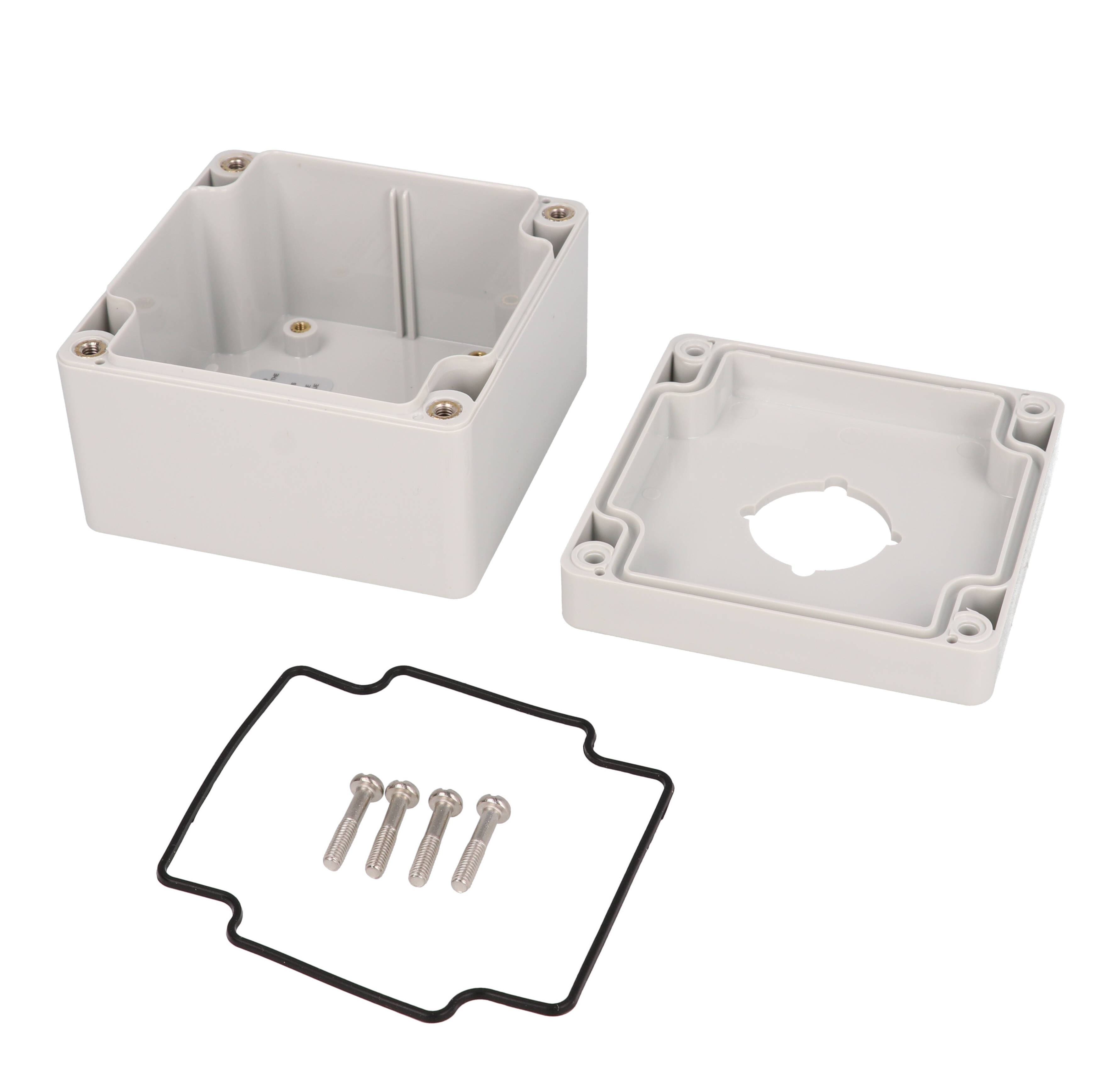 1554PB1 light gray polycarbonate pushbutton enclosure with one 30.5mm hole in the lid