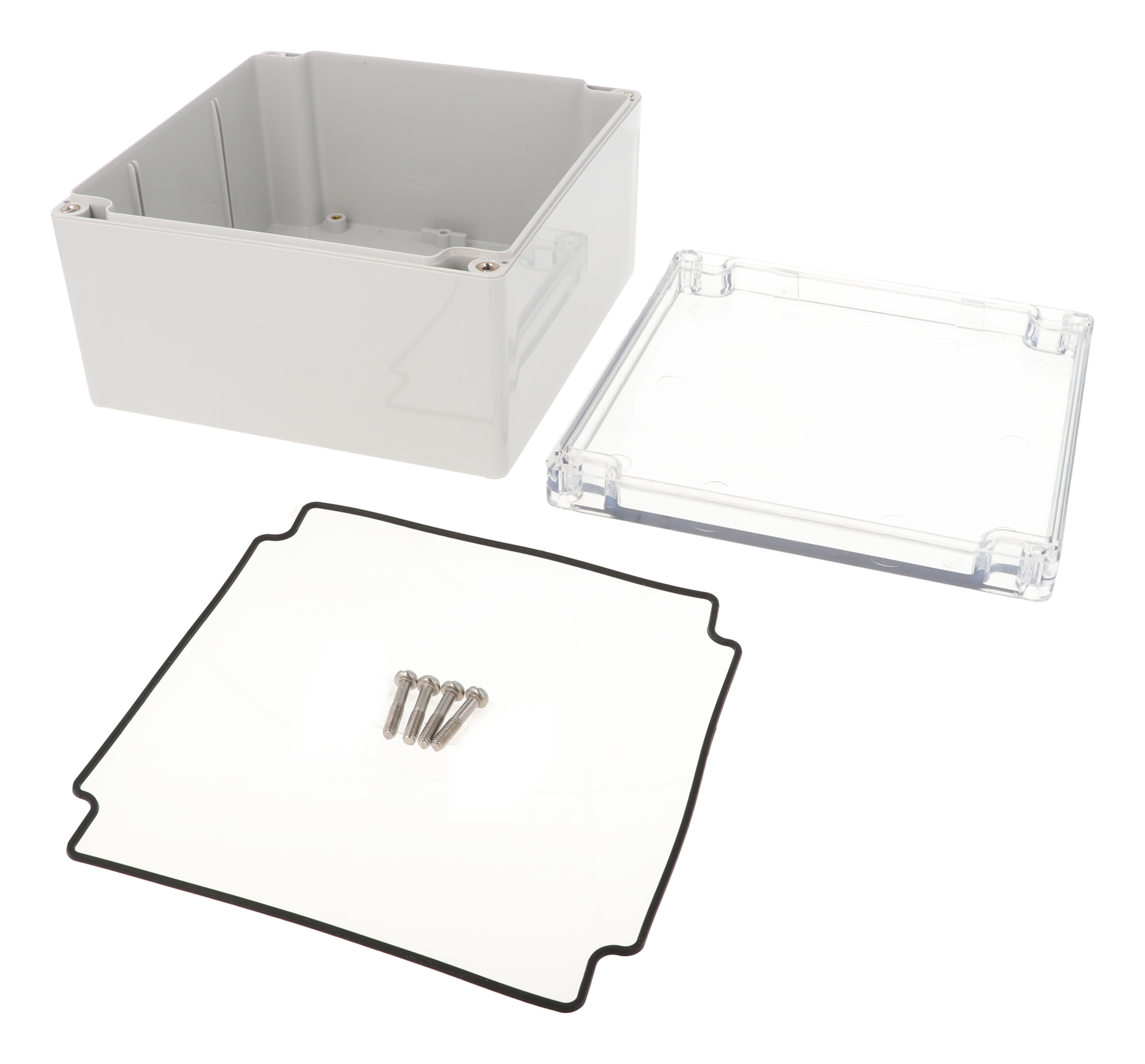 1554S2GYCL light gray polycarbonate 160 x 160 x 90 mm enclosure with clear lid