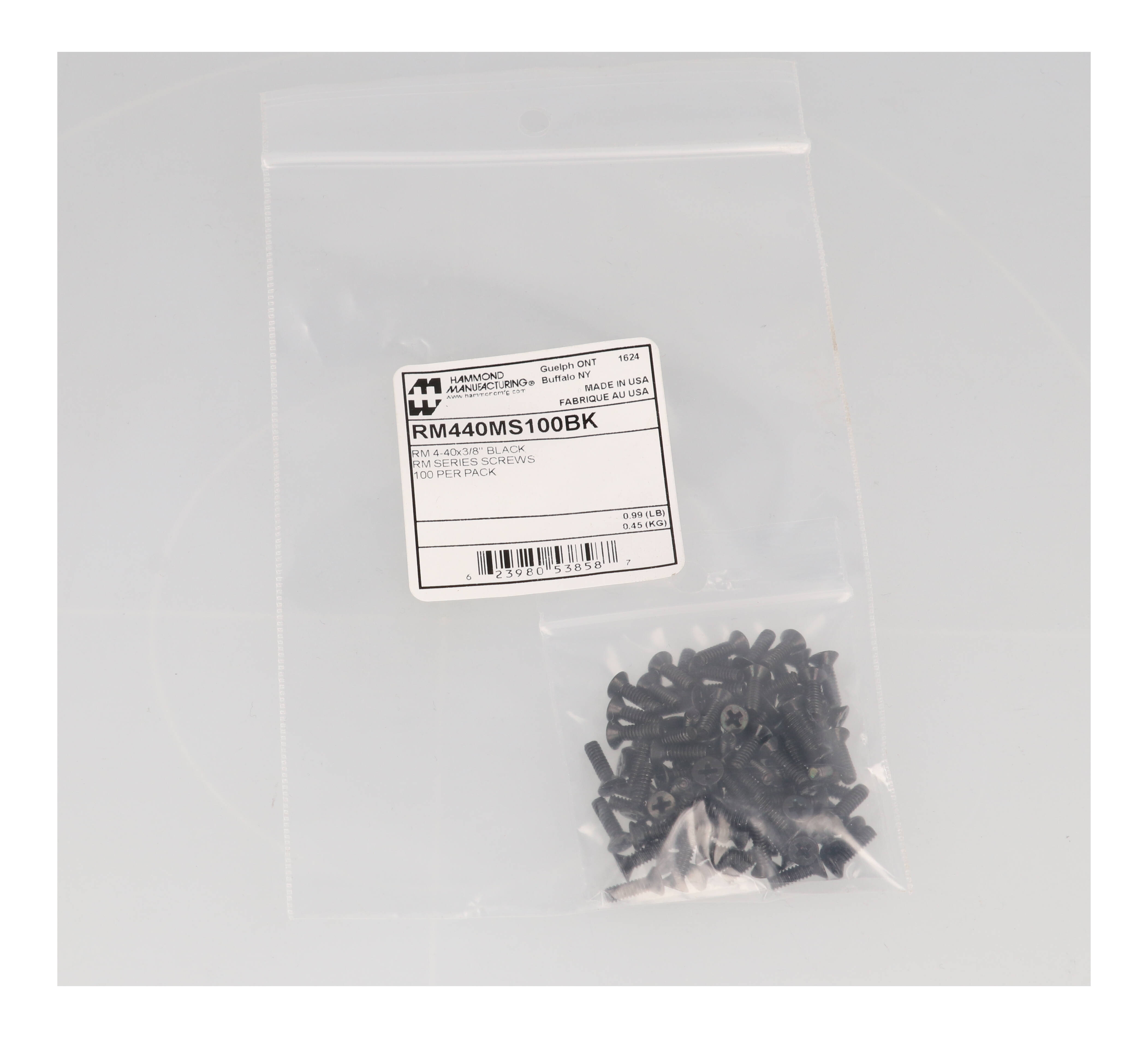 RM440MS100BK black #4-40 x 3/8 inch Phillips flat head steel machine screws, 100 pack