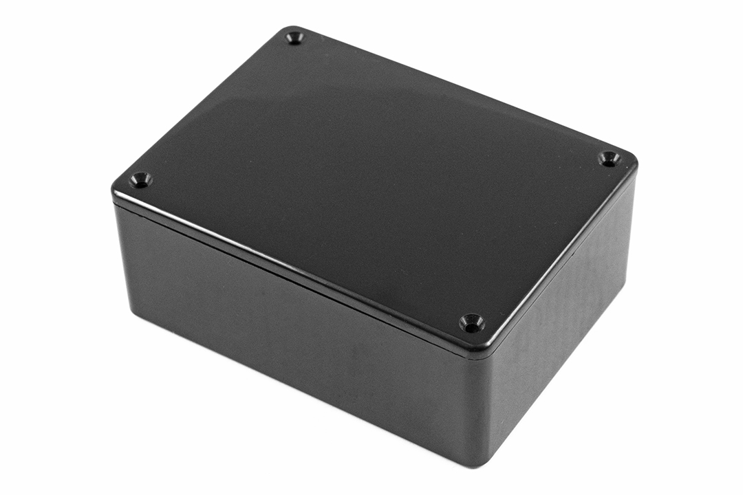 1591RSBK black ABS enclosure, 110 x 82 x 44 mm, with EMI/RFI copper conductive coating inside