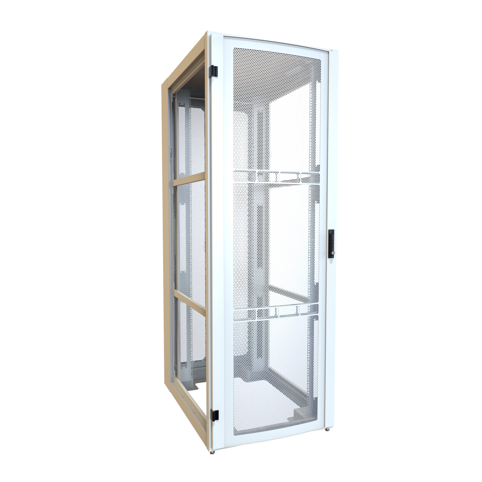 Hammond H13045U42WH 45U white H1 data center server cabinet, 30 in wide x 42 in deep, with perforated front door on casters