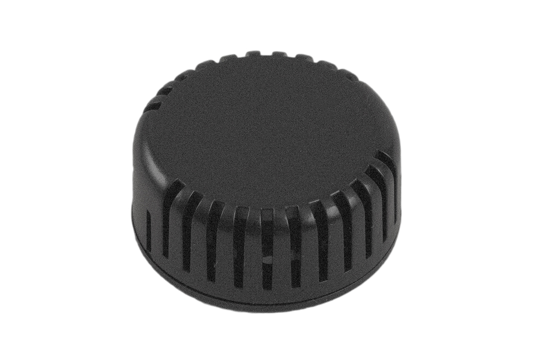 1551V11BK black vented round ABS snap-fit sensor enclosure with wall-mount base