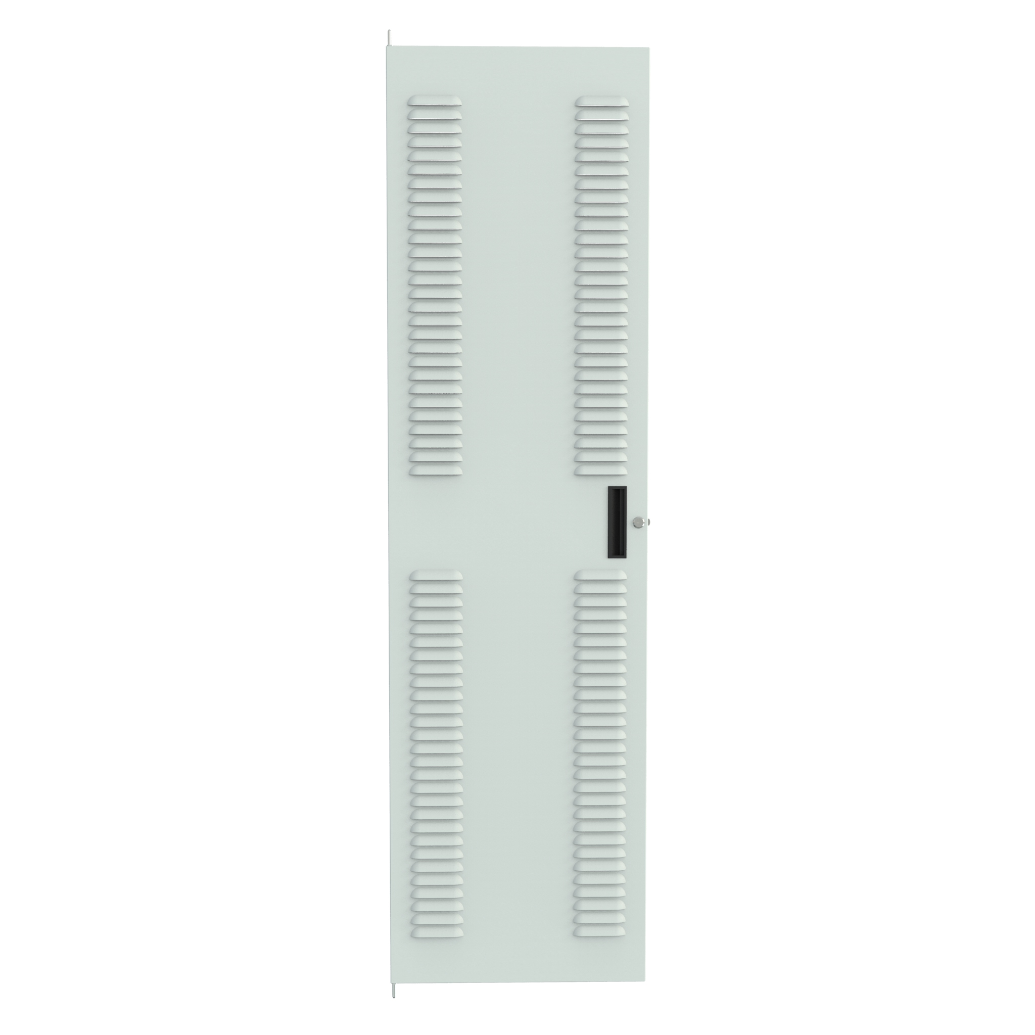 Hammond CDF1970LLG1 40U louver vented steel cabinet door in textured RAL 7035 light gray with plastic handle and quarter-turn lock
