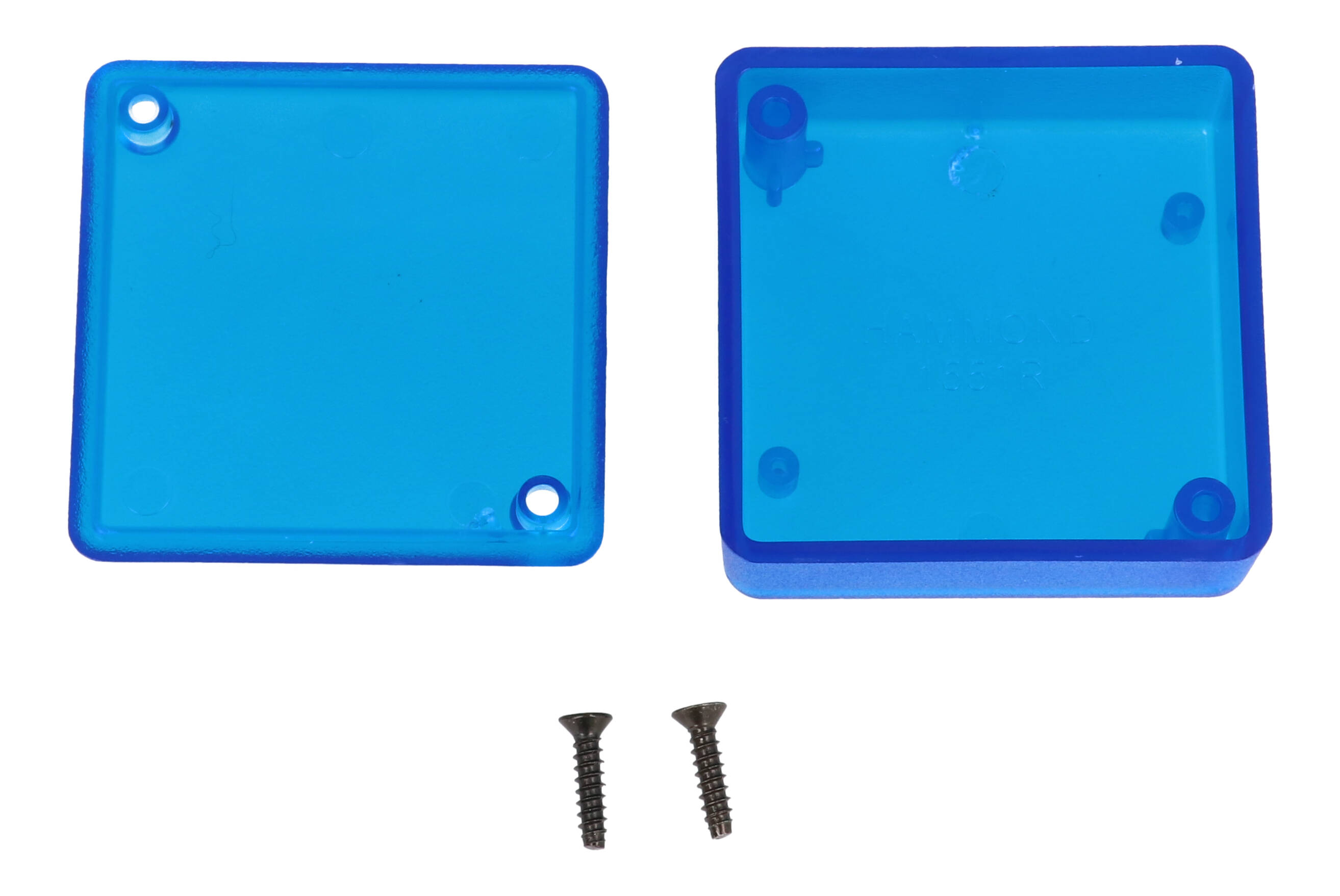 1551RTBU translucent blue ABS miniature enclosure, 50 x 50 x 20 mm, with lid