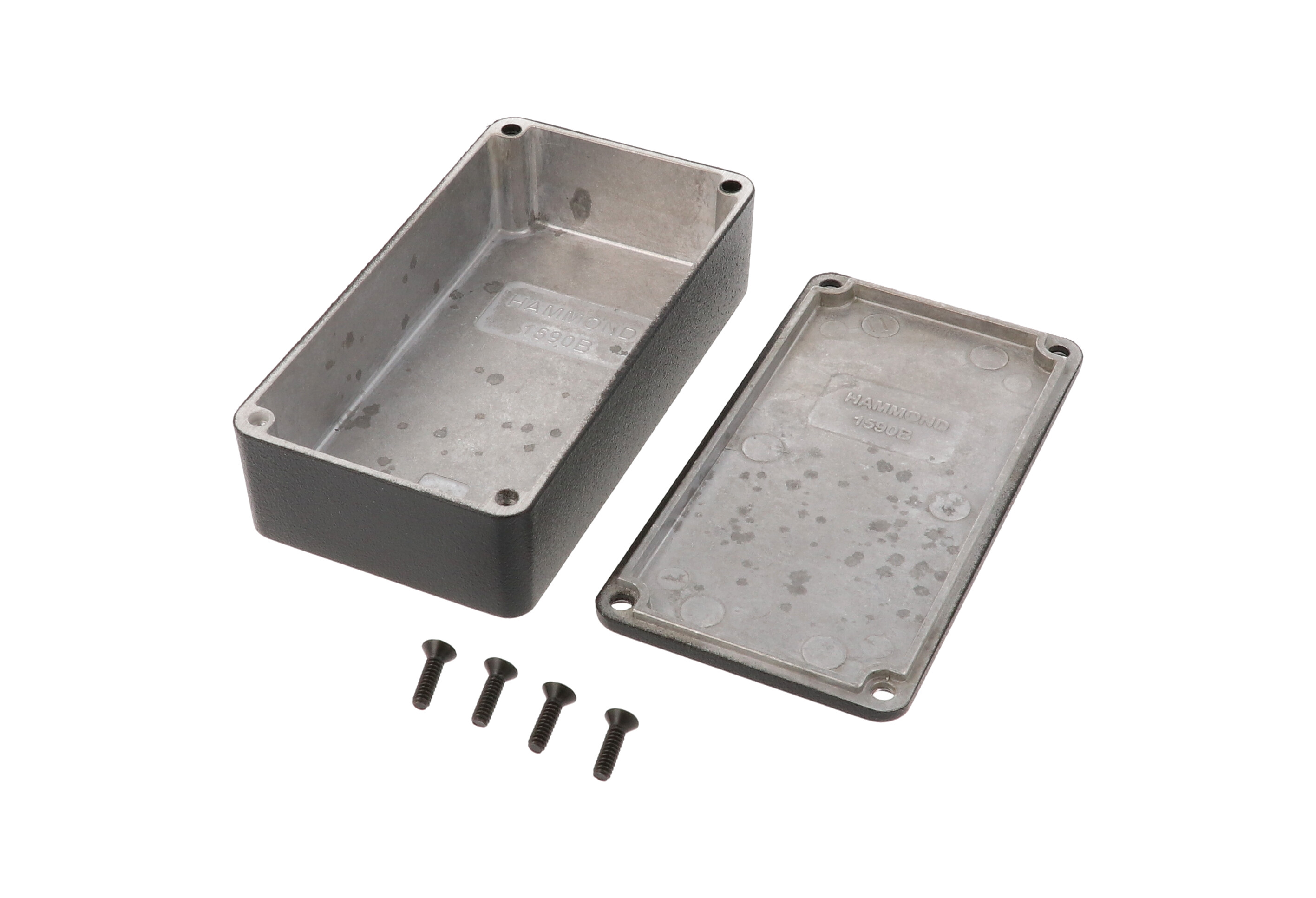 1590BBK black textured diecast aluminum enclosure with lid and cover screws