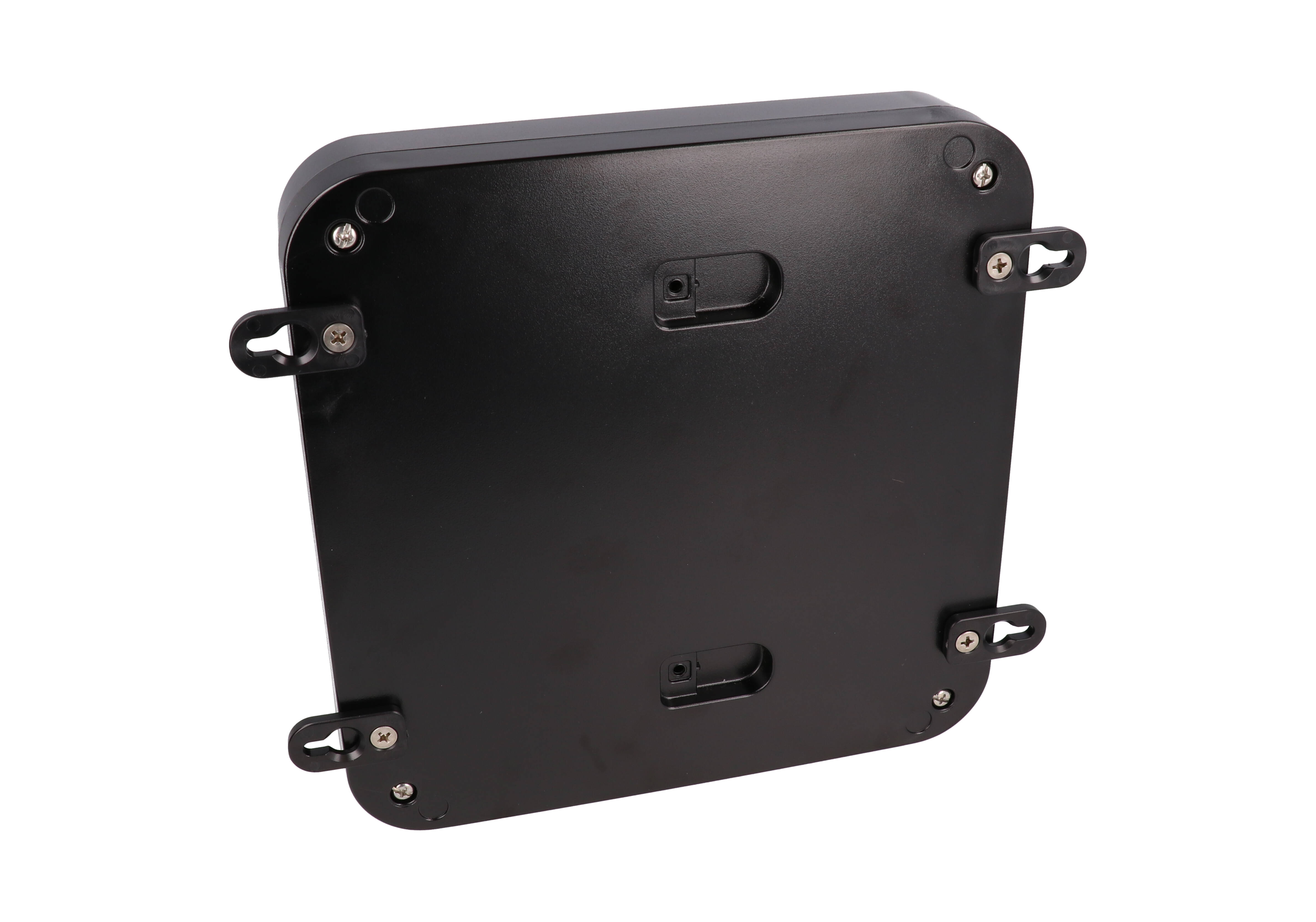 1557H2BK black polycarbonate watertight enclosure, 200 x 200 x 45 mm, low profile with rounded corners