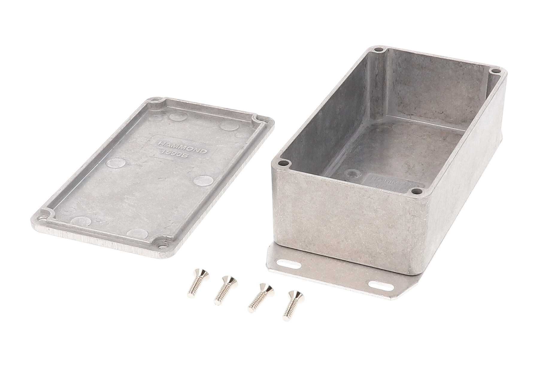 1590B2F natural diecast aluminum enclosure with welded flanged bottom plate