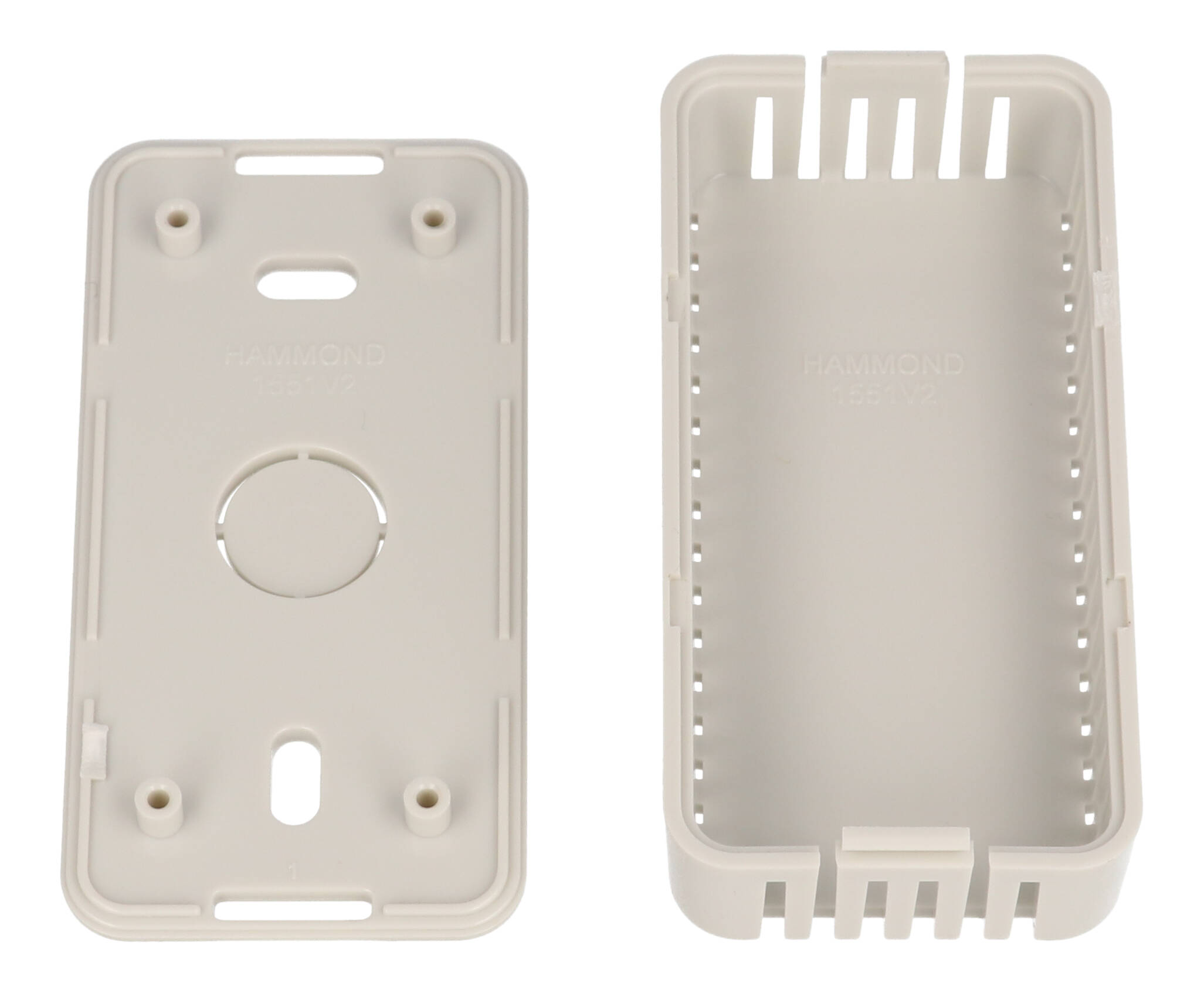 1551V2GY gray vented rectangular ABS snap-fit miniature enclosure, 80 x 40 mm x 20 mm