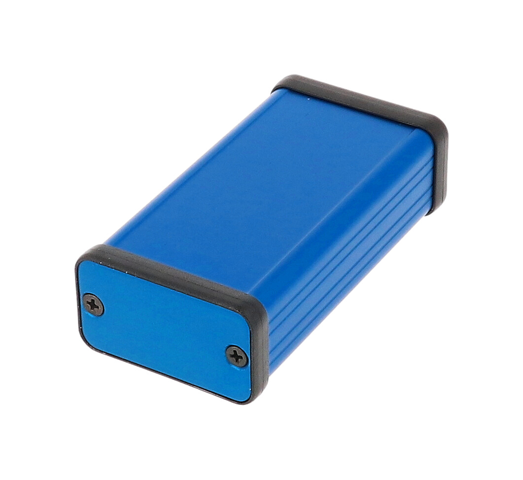 1455D801BU — blue extruded aluminum enclosure w/ metal end panels