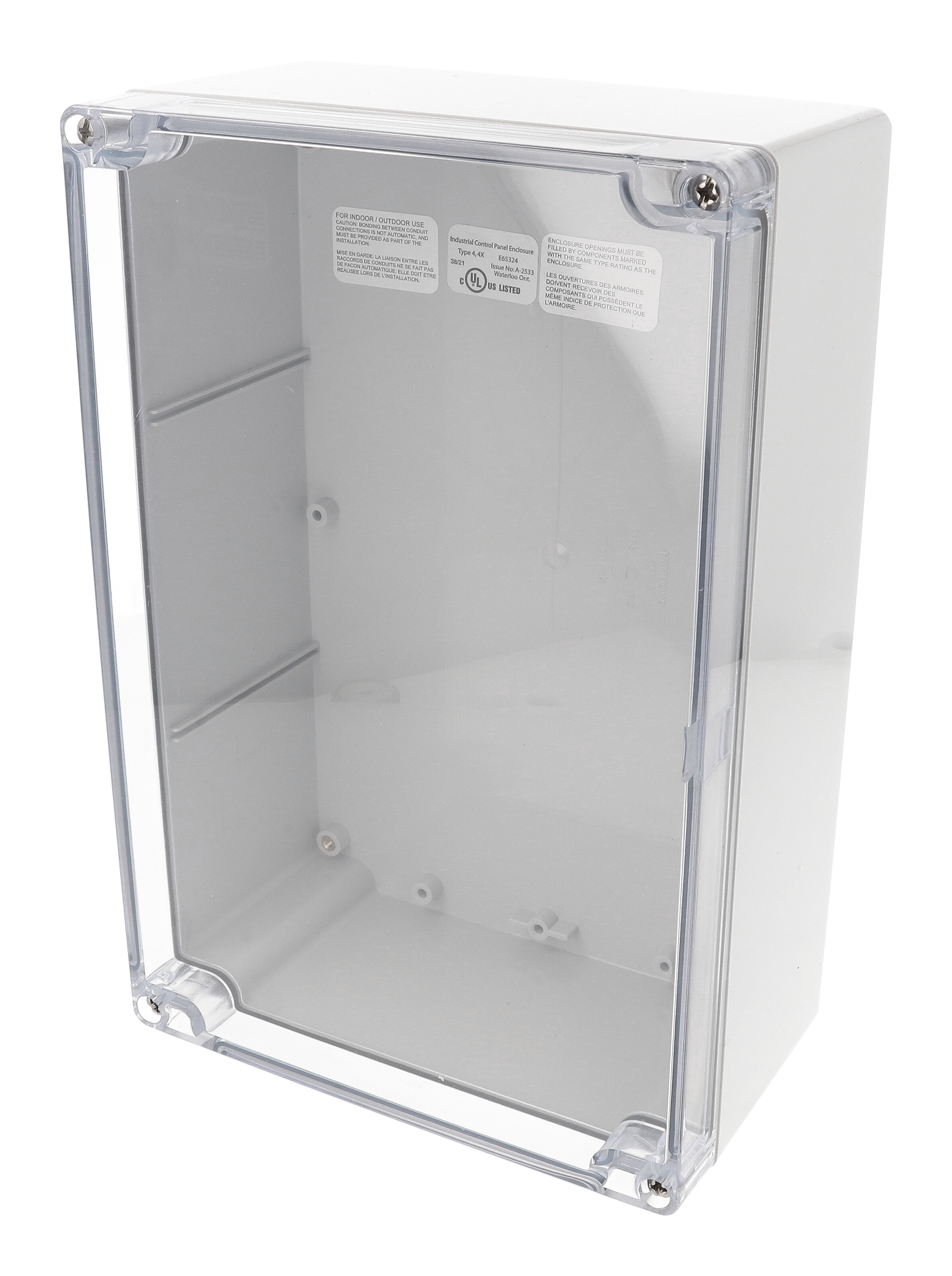 1554V2GYCL — RAL7035 grey polycarb plastic watertight enclosure, clear lid